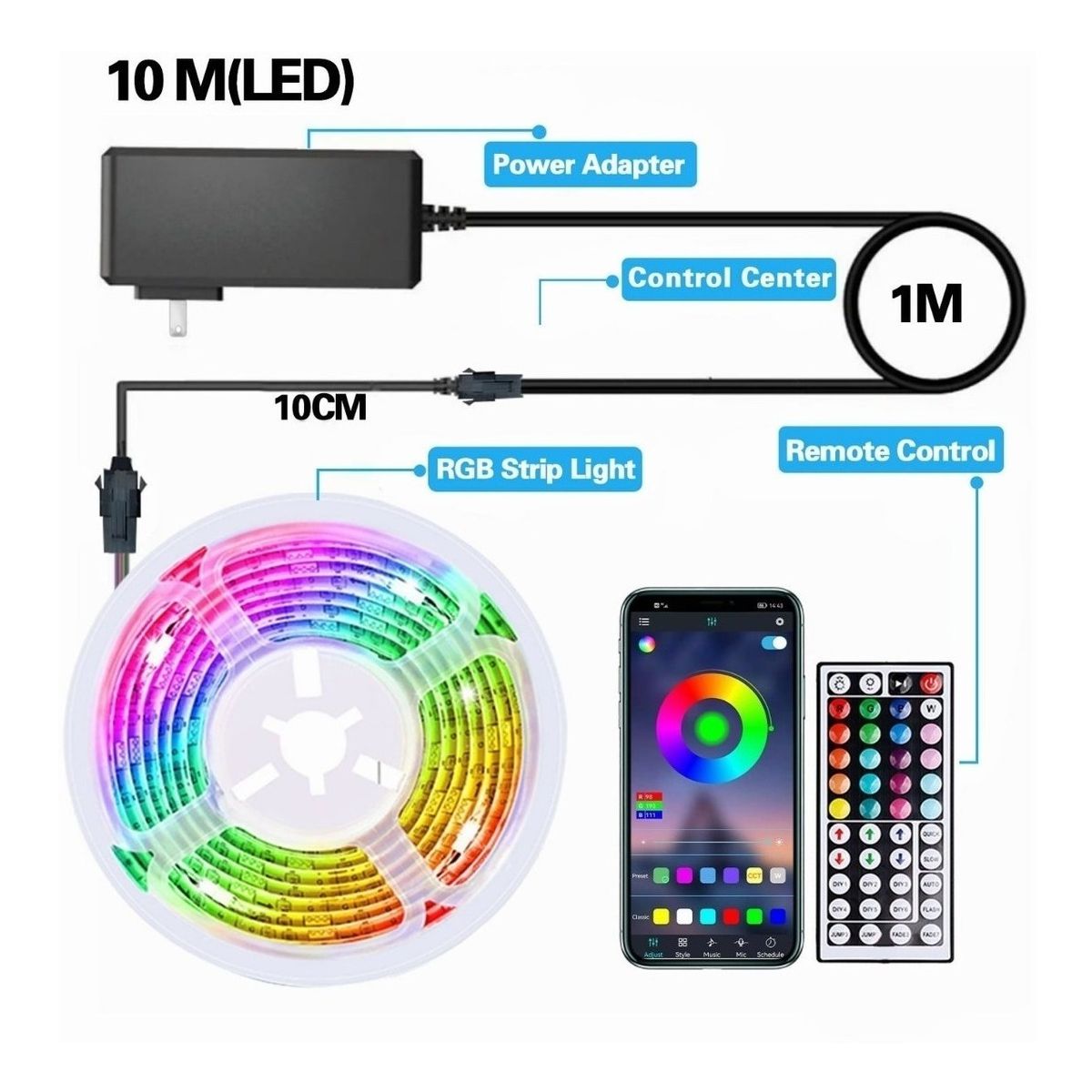 Tira de 10 Metros De Luces Led RGB Bluetooth APP y Control Remoto