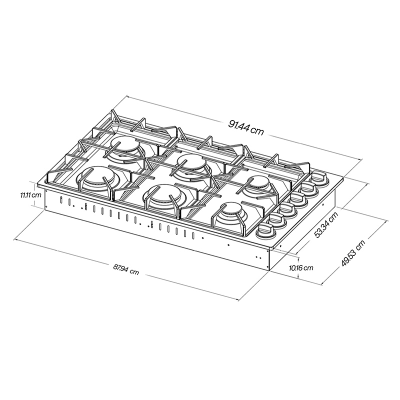 Parrilla de Gas Empotrable de 36 Pulgadas Profesional en Acero Inoxidable 6 Quemadores Thor Kitchen