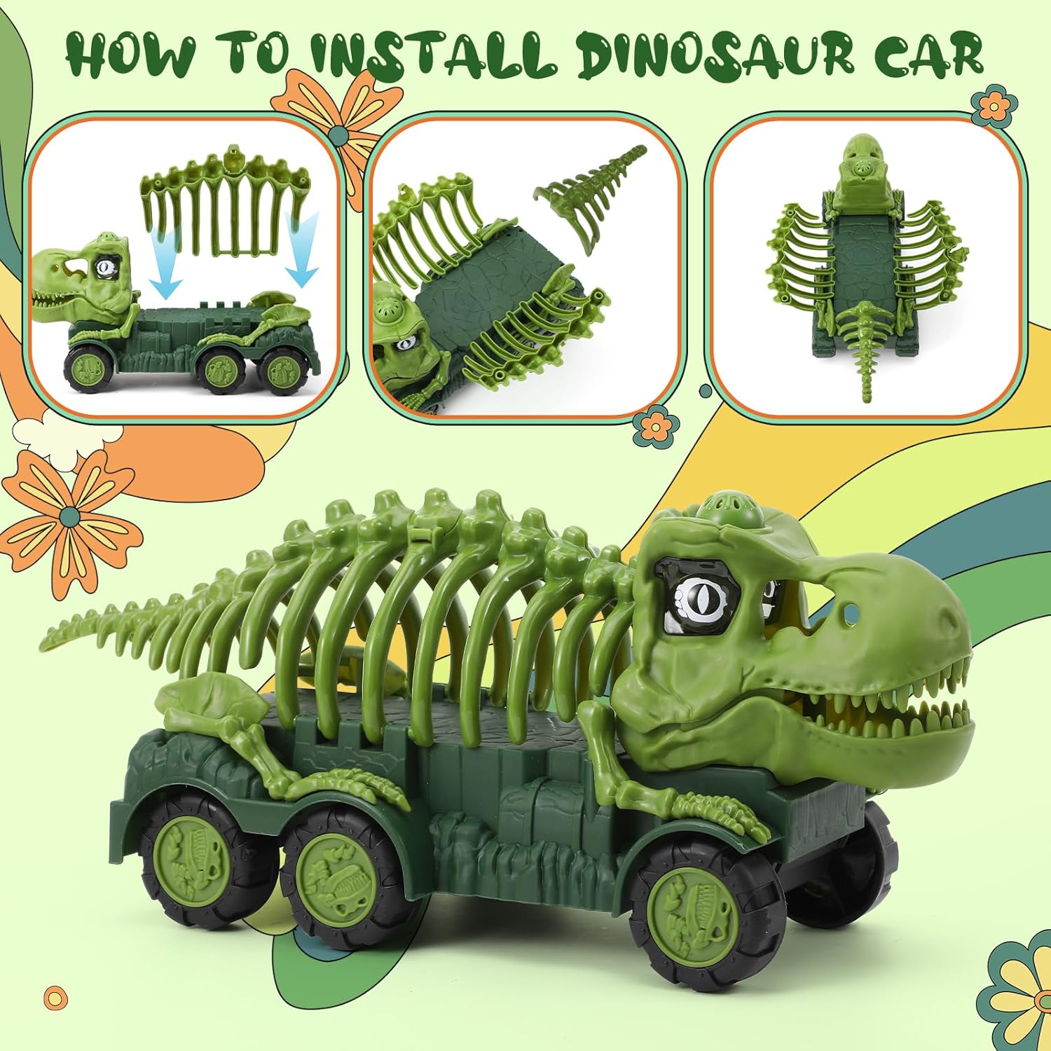 Camion Dinosaurio Esqueleto Con Luces Sonido Fricción Coches