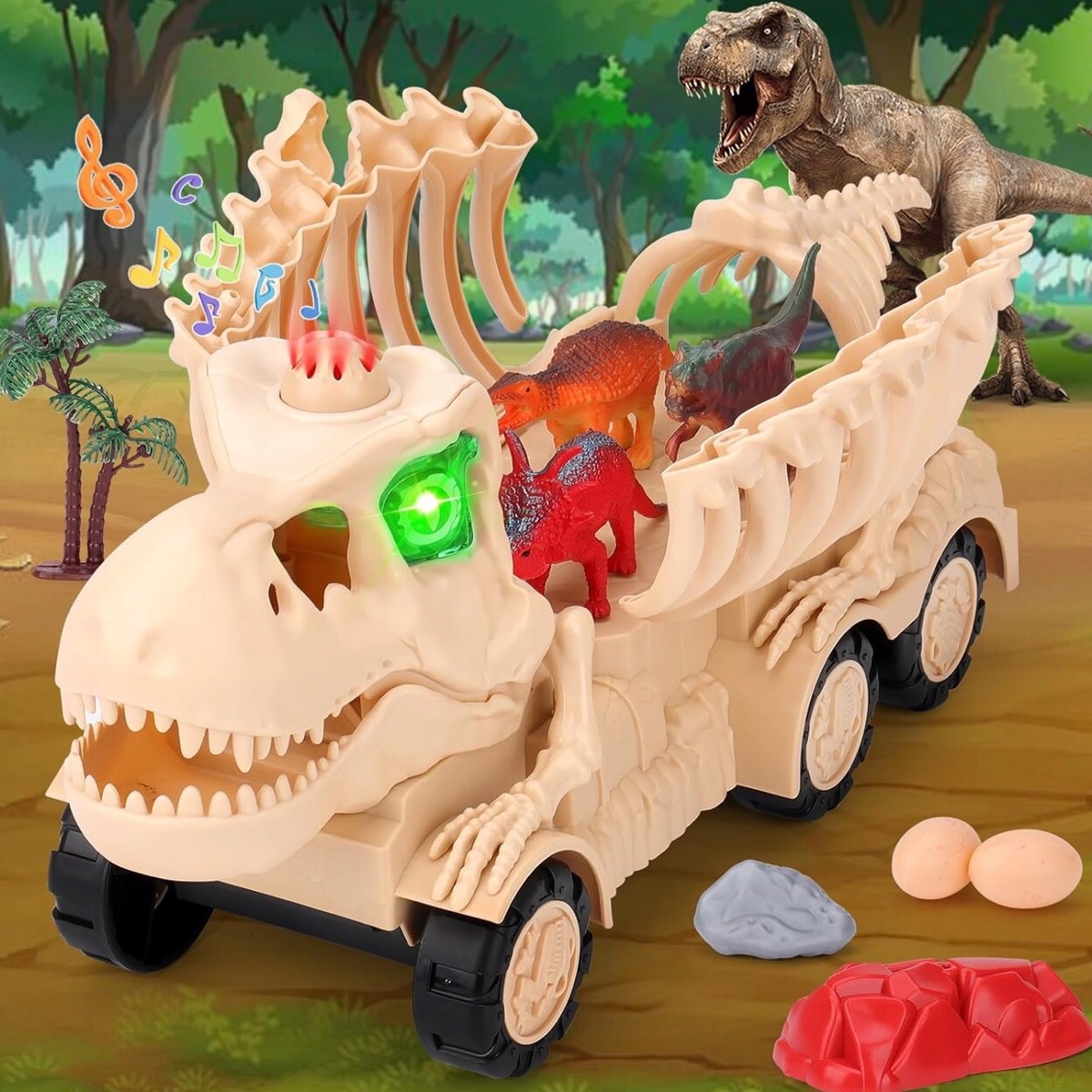 Camion Dinosaurio Esqueleto Con Luces Sonido Fricción Coches