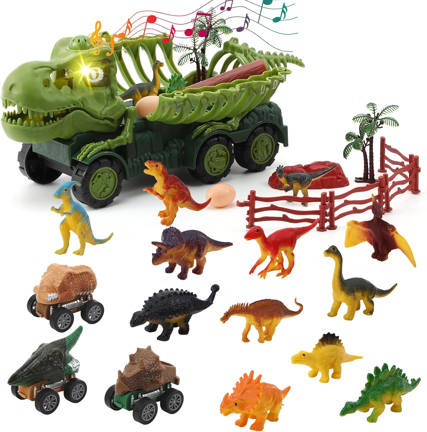 Camion Dinosaurio Esqueleto Con Luces Sonido Fricción Coches