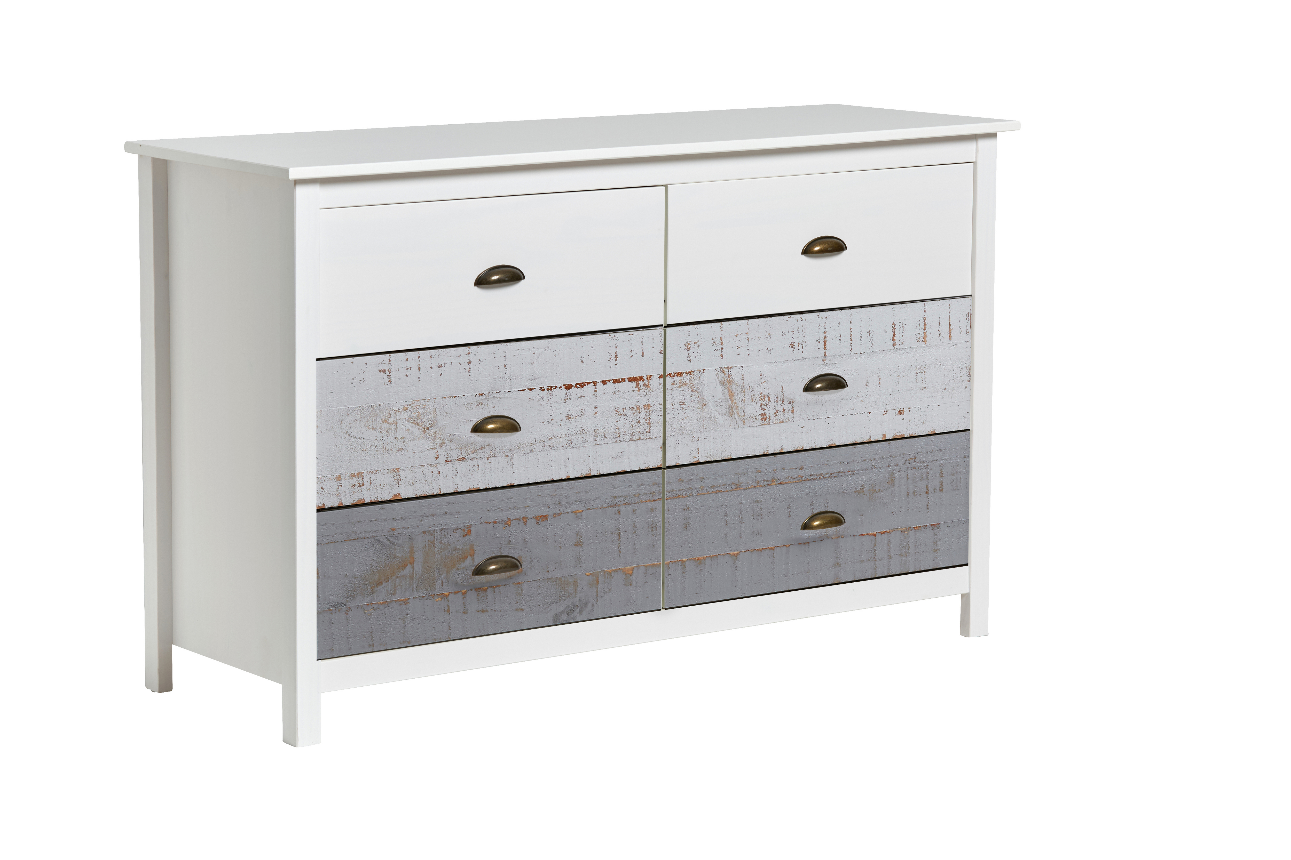 Comoda Blanca y Gris con 6 Cajones con Jaladeras Metálicas Estructura de Madera