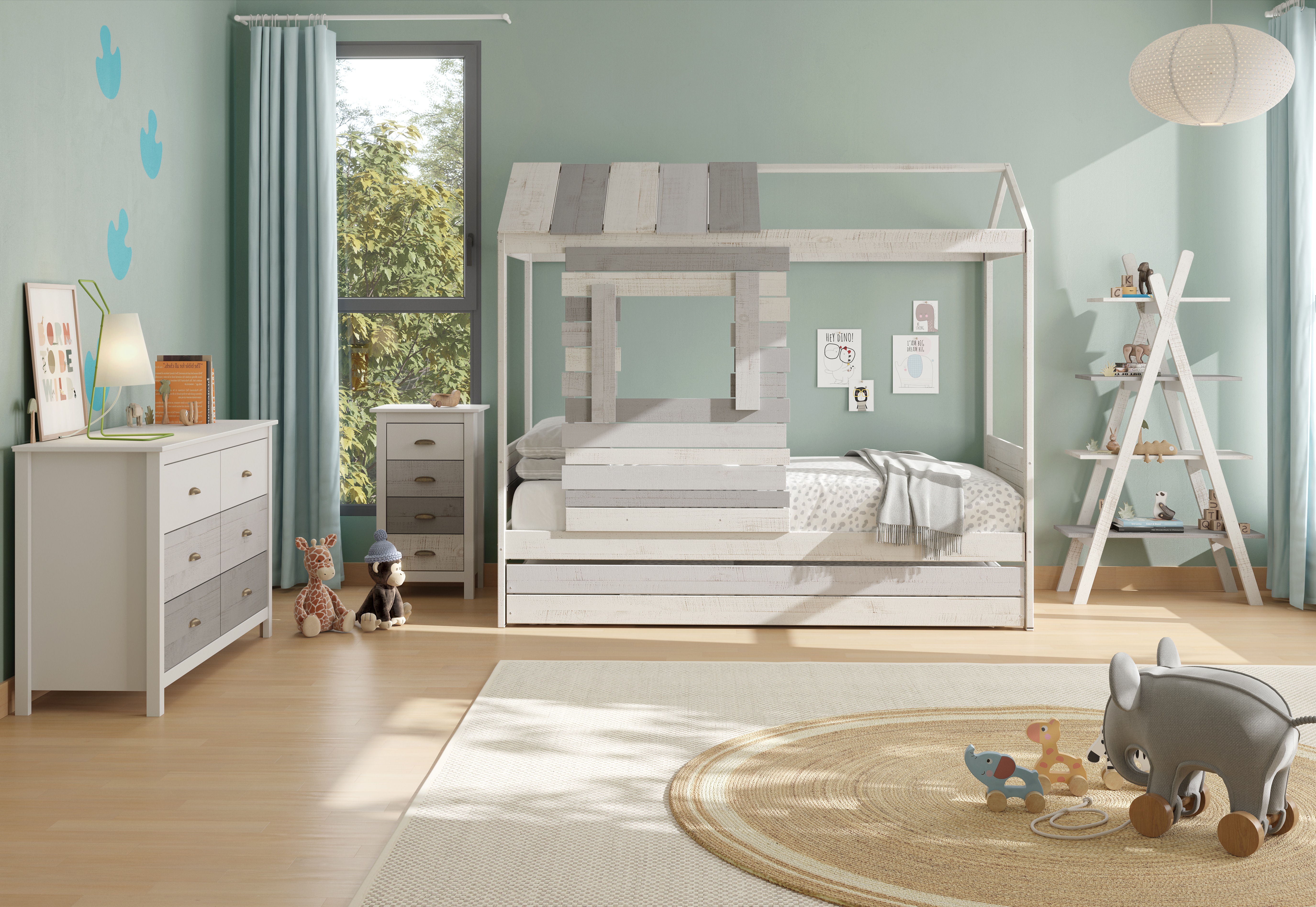 Comoda Blanca y Gris con 6 Cajones con Jaladeras Metálicas Estructura de Madera