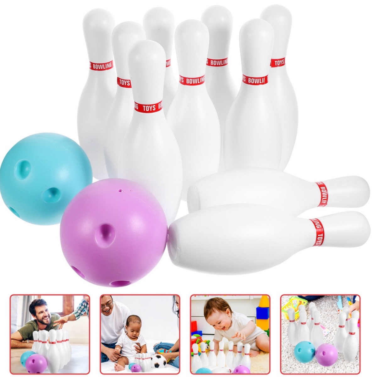 Juego De Boliche Juguete Clásico 10 Bolos 2 Pelotas
