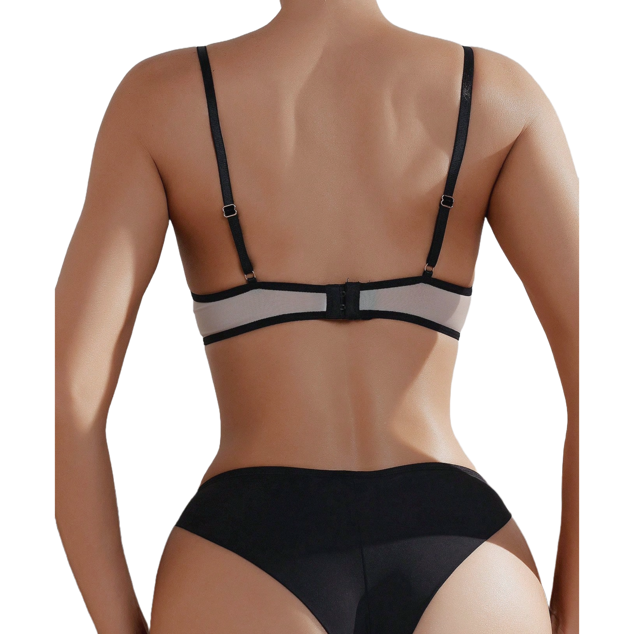 Conjunto de lenceria con bralette y braga tipo tanga de licra unicolor para mujer