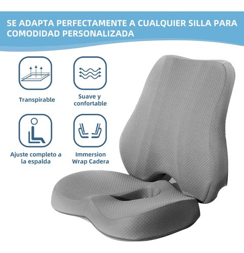 Cojín Del Asiento Y Almohada De Soporte Lumbar Para Espalda GRIS