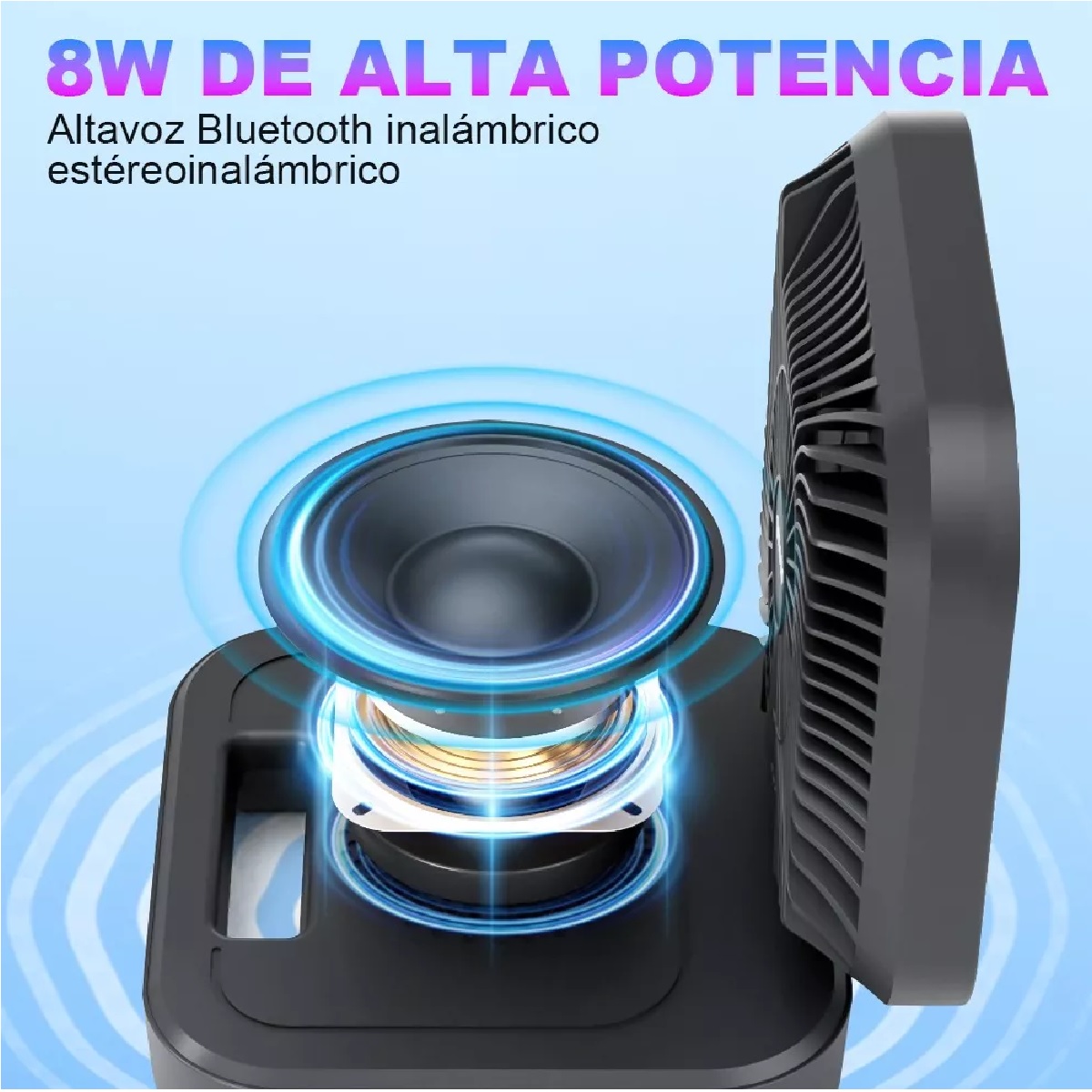 Bocina Bluetooth Portátil Multifuncional Con Ventilador Rgb Negro