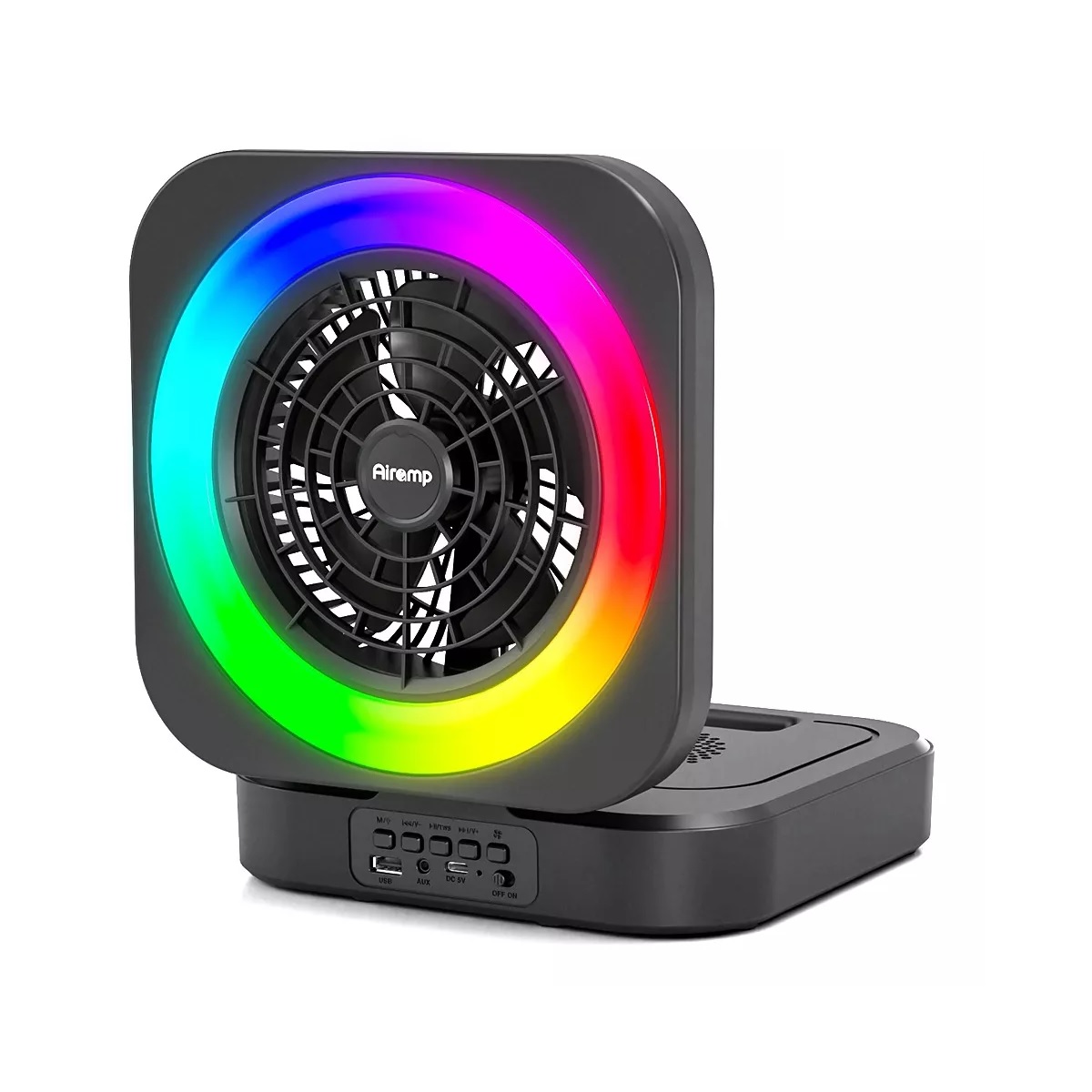 Bocina Bluetooth Portátil Multifuncional Con Ventilador Rgb Negro