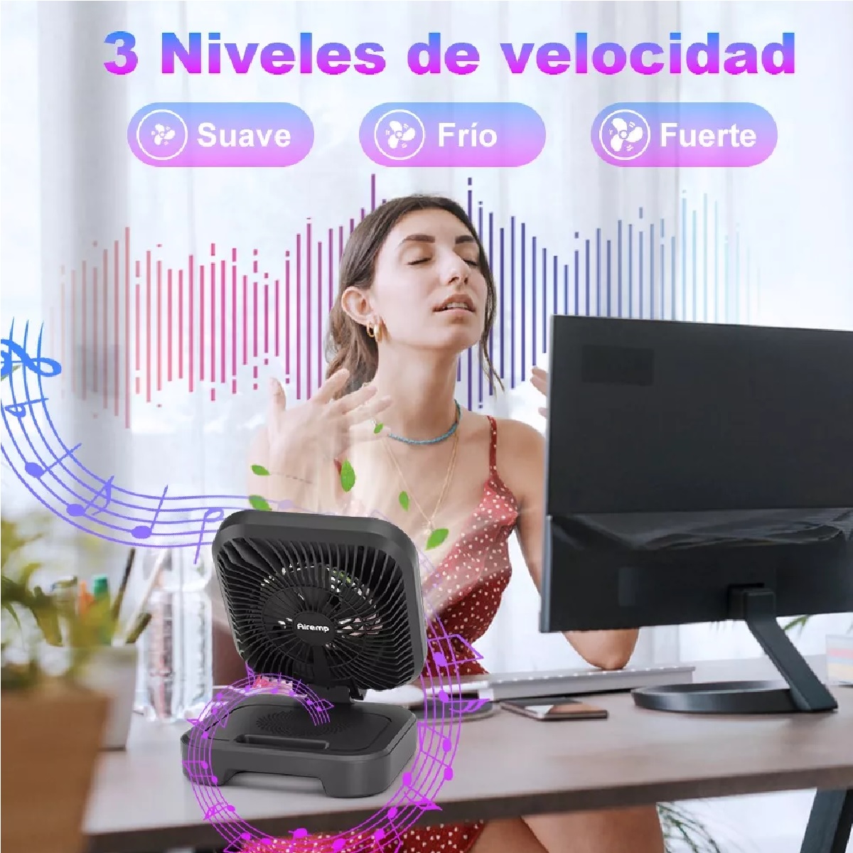 Bocina Bluetooth Portátil Multifuncional Con Ventilador Rgb Negro