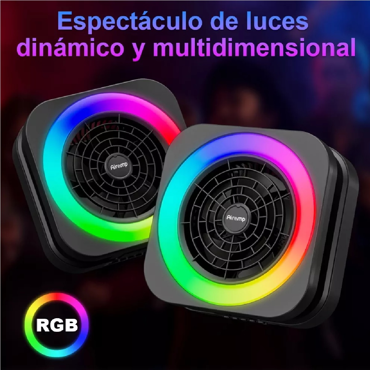Bocina Bluetooth Portátil Multifuncional Con Ventilador Rgb Negro