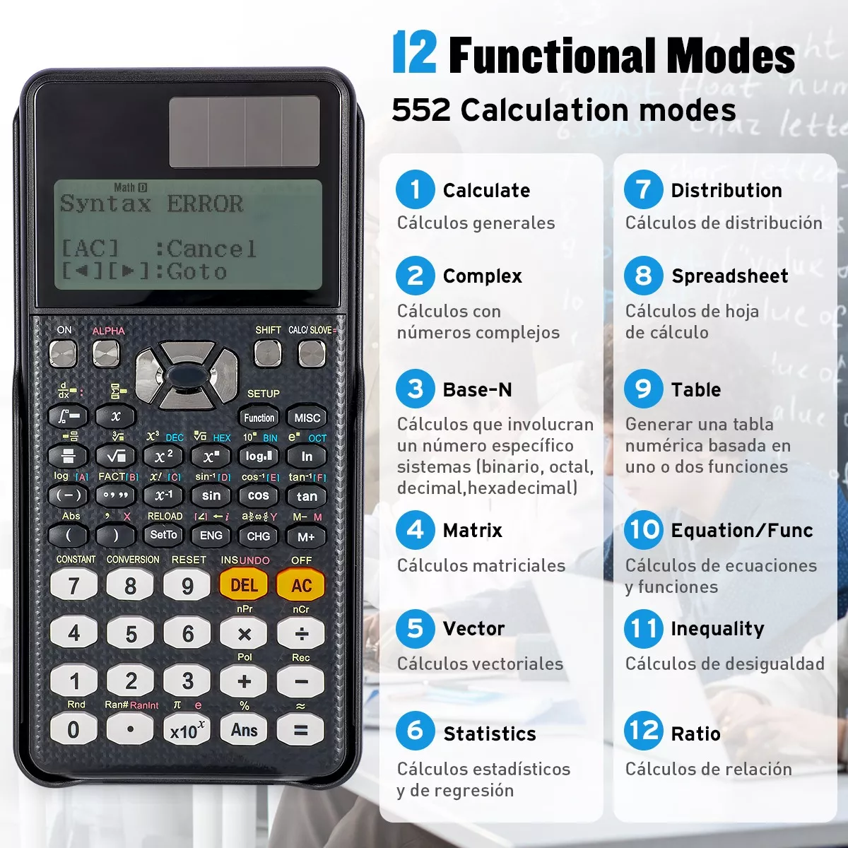 Calculadora Científica Inteligente Solar Con 552 Funciones