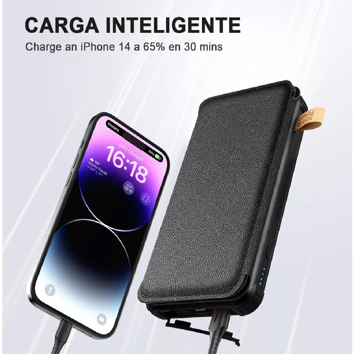 Power Bank Solar Portátil 30000mah Batería 4 Páneles Solares