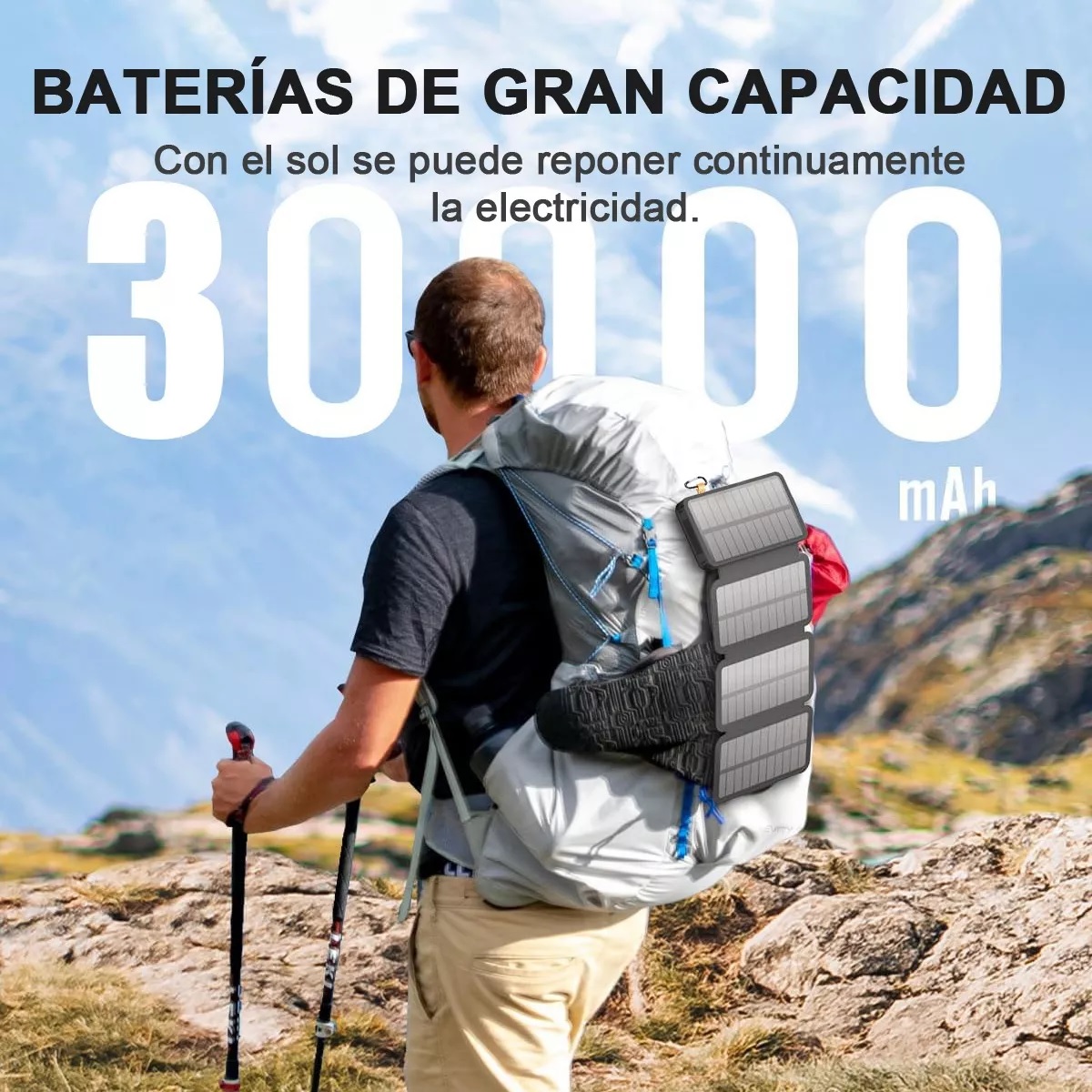 Power Bank Solar Portátil 30000mah Batería 4 Páneles Solares