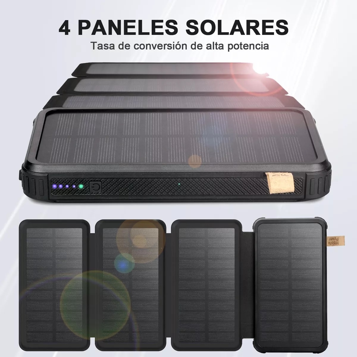 Power Bank Solar Portátil 30000mah Batería 4 Páneles Solares