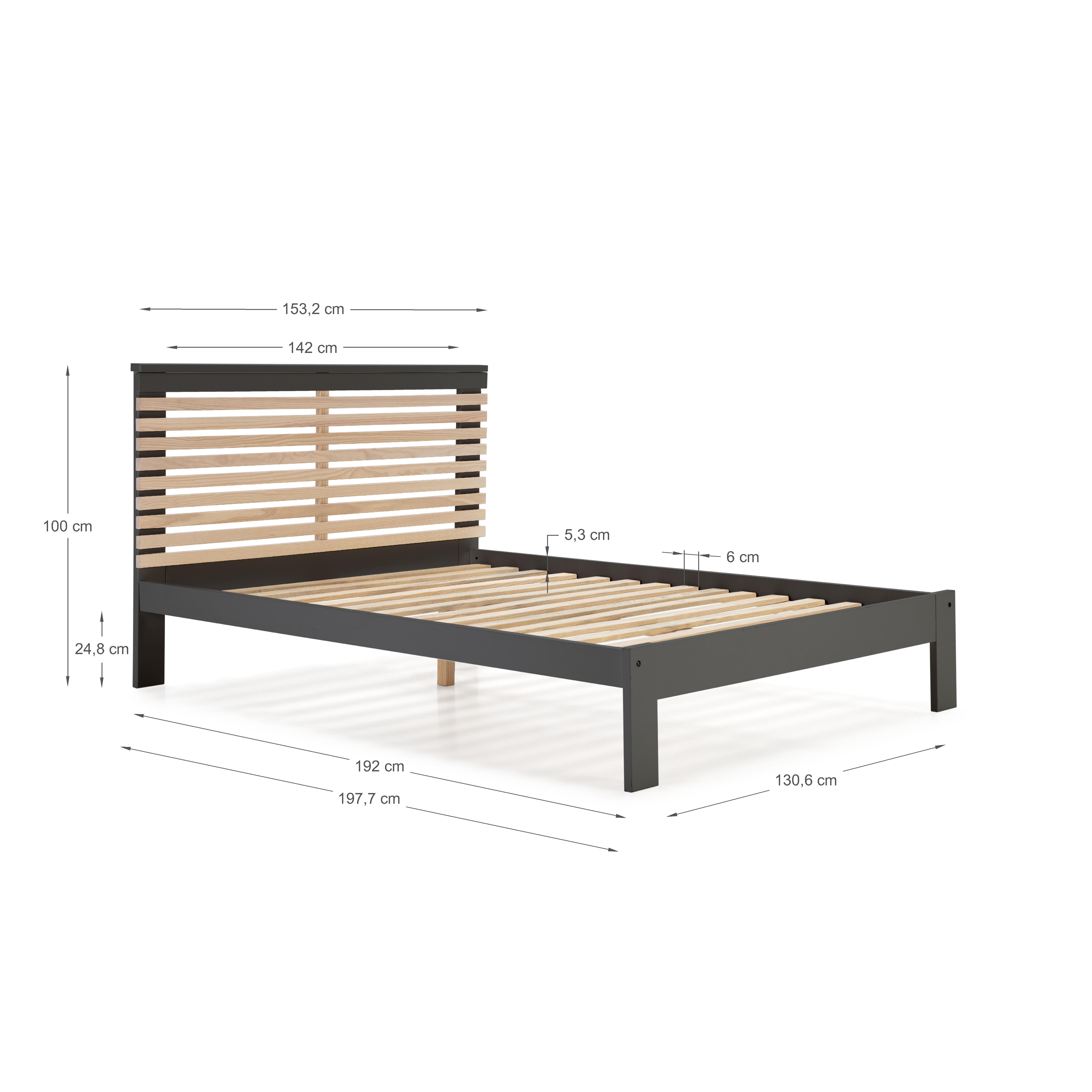 Cama Matrimonial Gris Oscuro y Madera Estructura de Madera Industrial
