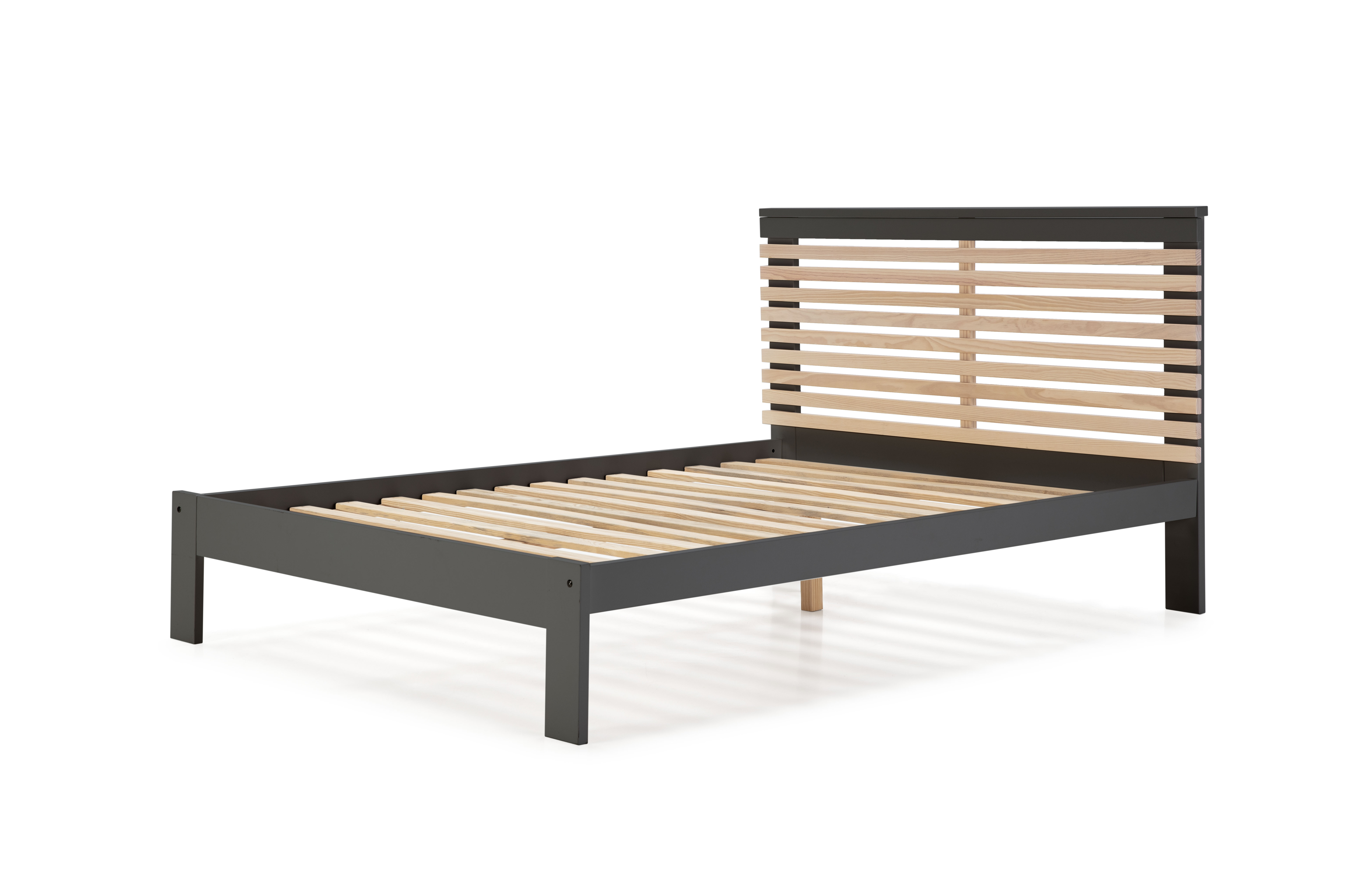 Cama Matrimonial Gris Oscuro y Madera Estructura de Madera Industrial