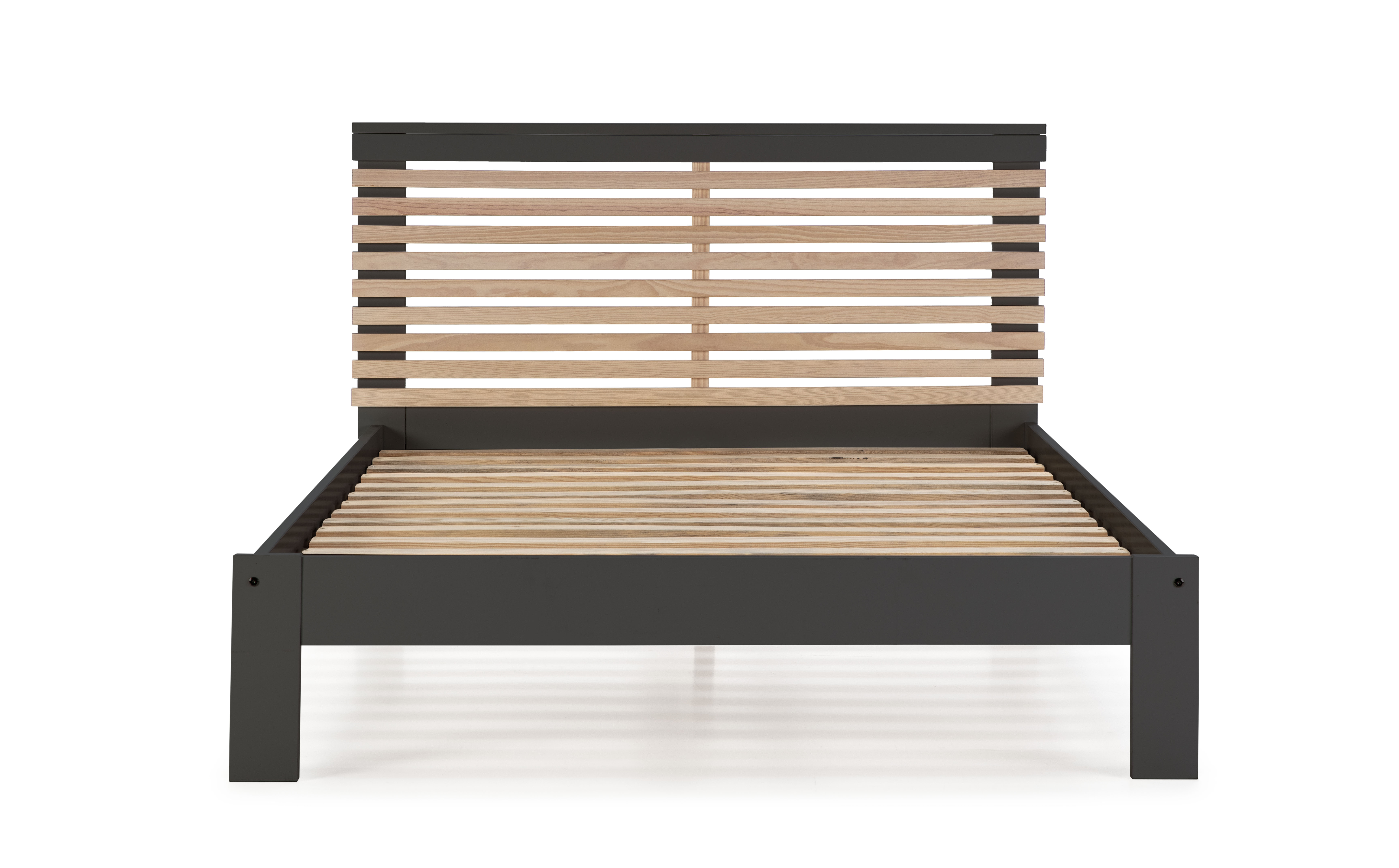 Cama Matrimonial Gris Oscuro y Madera Estructura de Madera Industrial