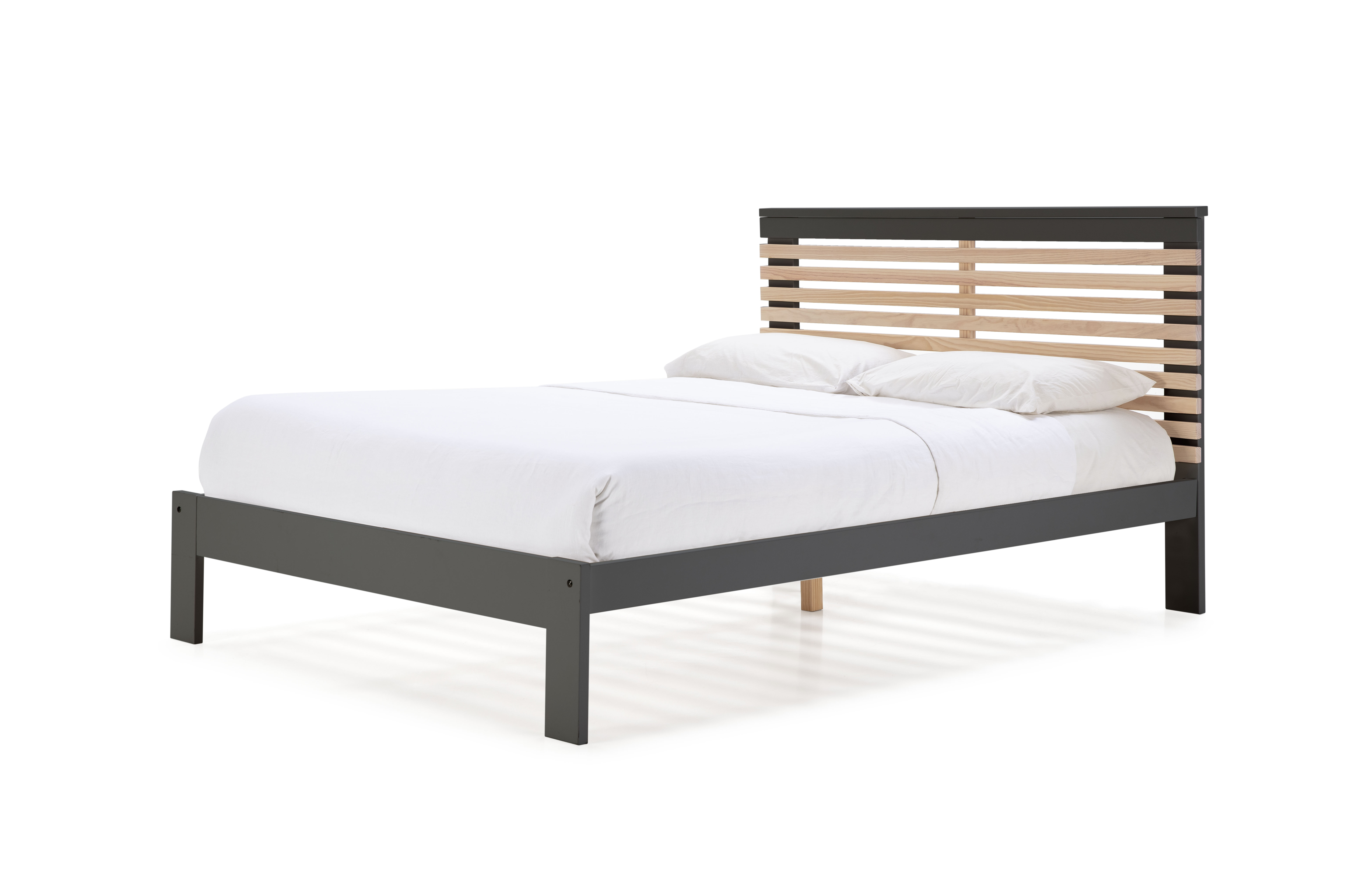 Cama Matrimonial Gris Oscuro y Madera Estructura de Madera Industrial