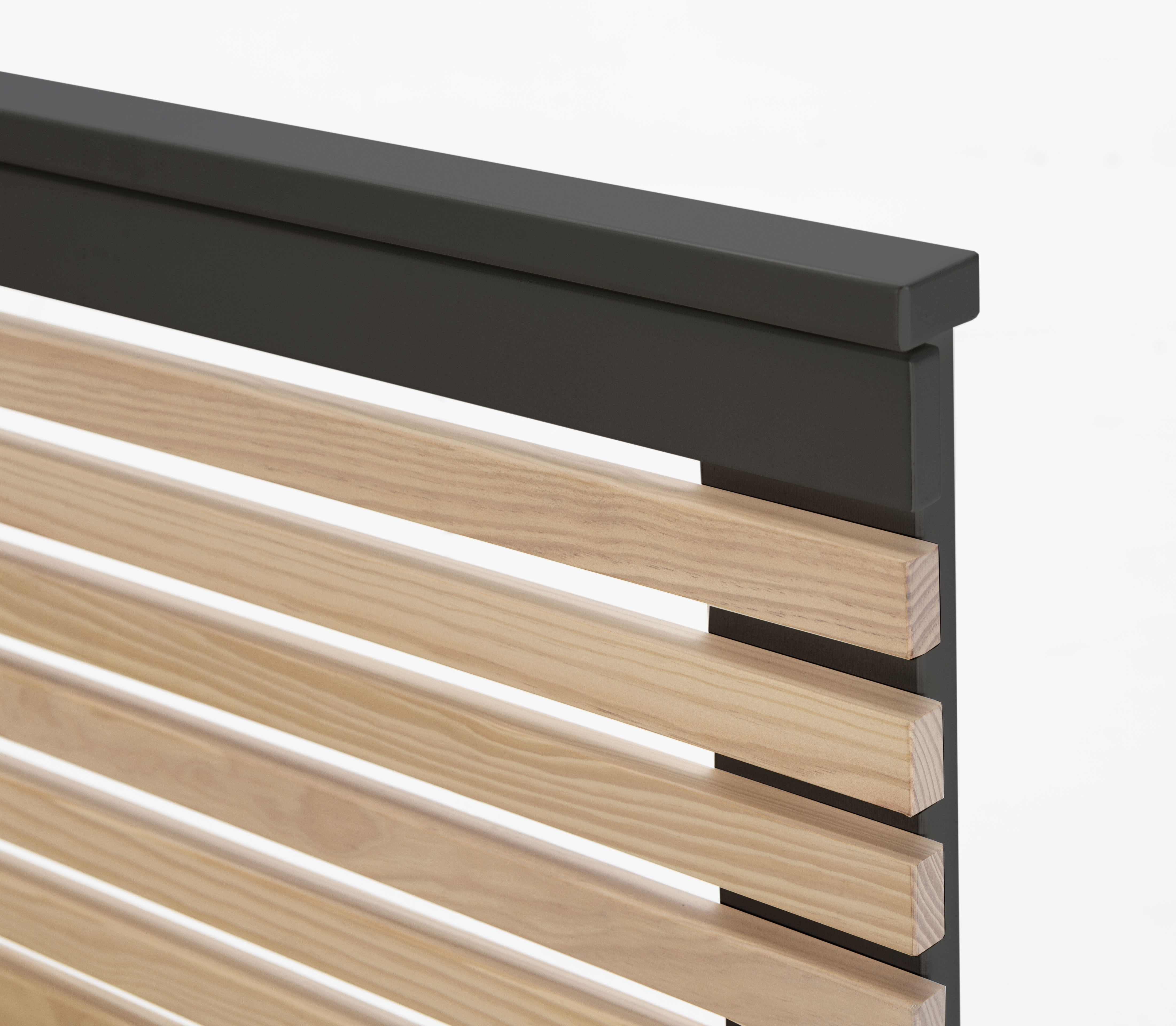 Cama Matrimonial Gris Oscuro y Madera Estructura de Madera Industrial