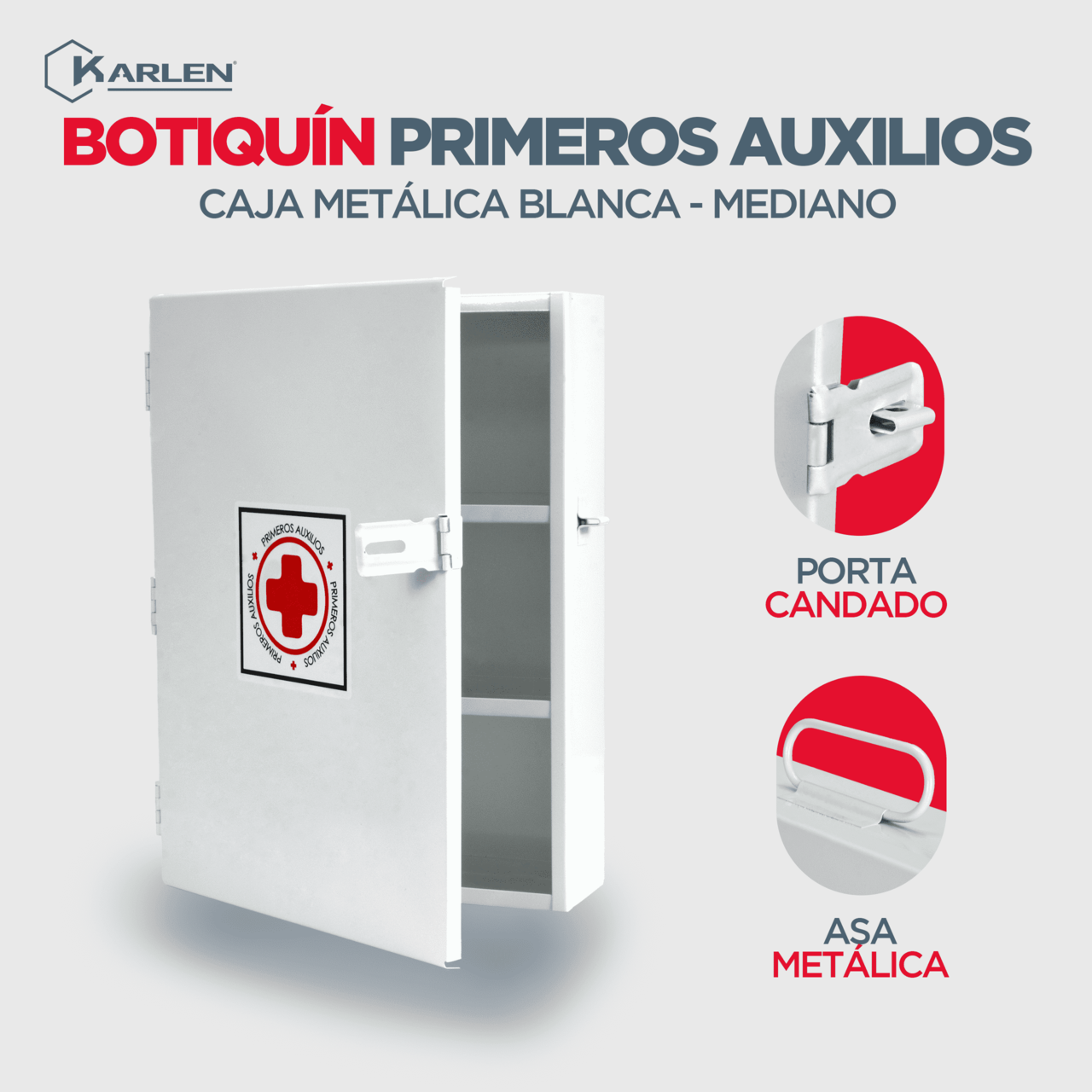 Botiquín de primeros auxilios mediano color blanco, caja metálica para emergencias, botiquín de emergencias vacío, diseñado para poder colocarlo en la pared