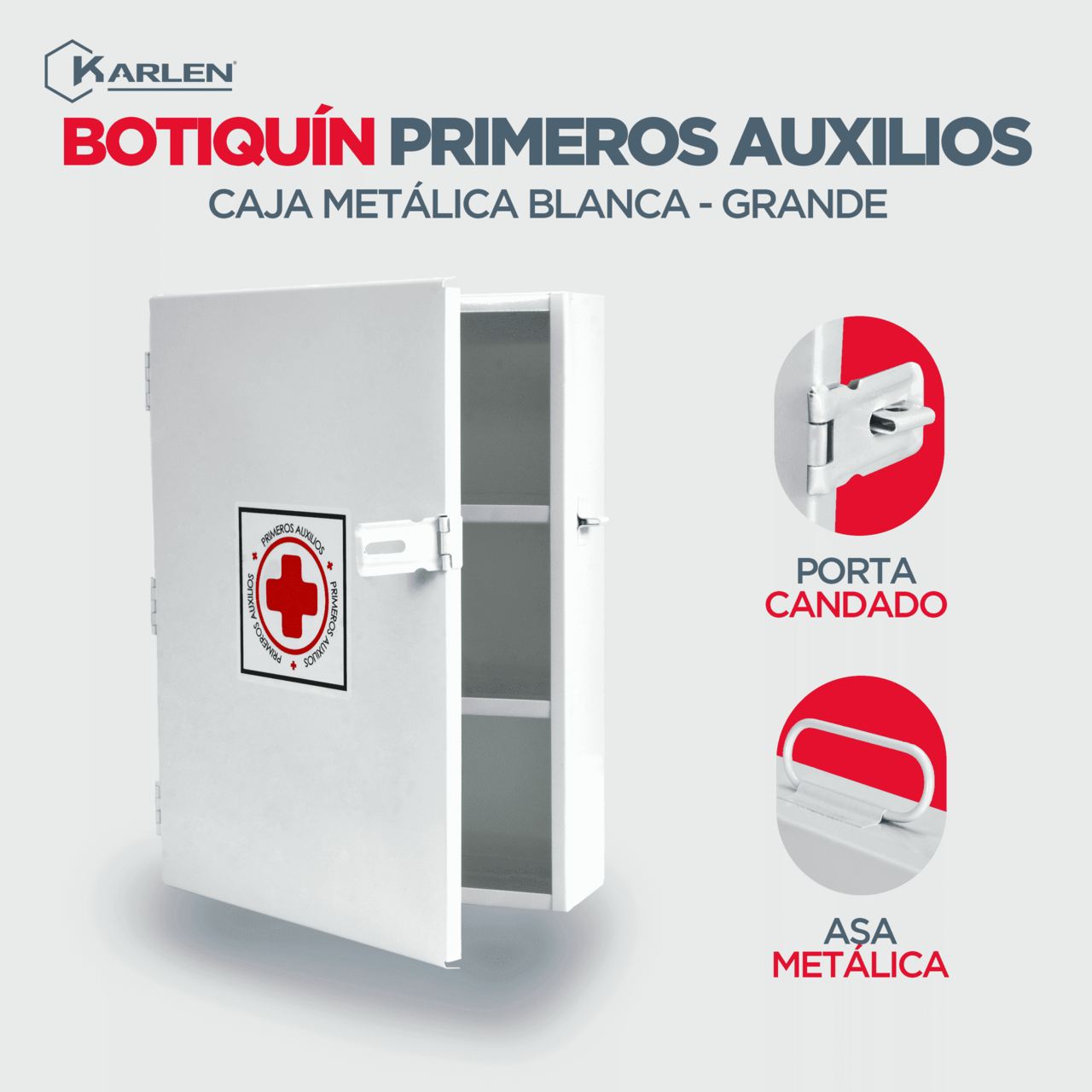 Botiquín de primeros auxilios grande color blanco, caja metálica para emergencias, botiquín de emergencias vacío, diseñado para poder colocarlo en la pared