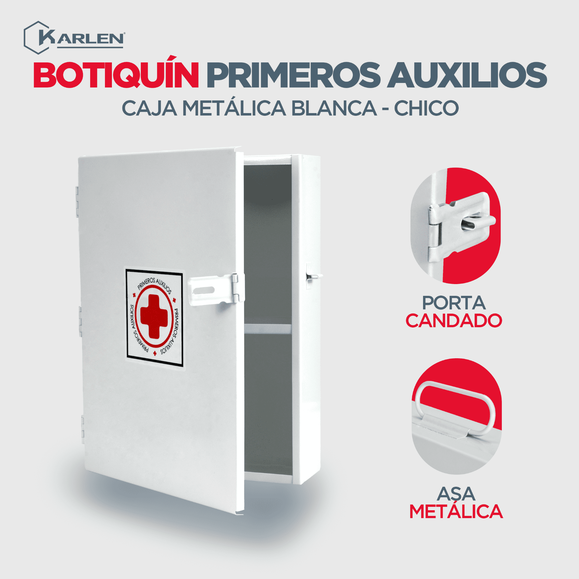 Botiquín de primeros auxilios Chico color blanco, caja metálica para emergencias, botiquín de emergencias vacío, diseñado para poder colocarlo en la pared