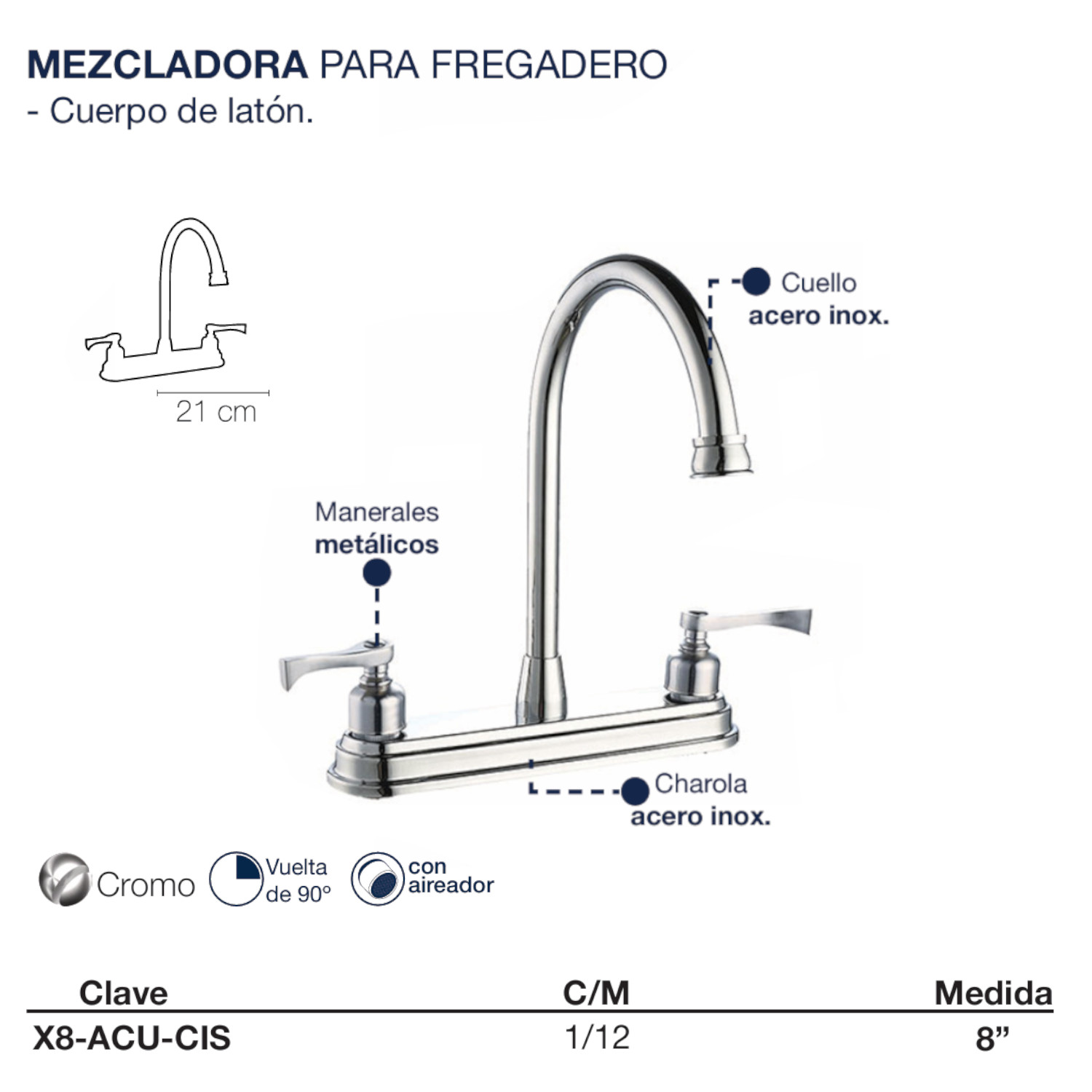 Llave Mezcladora Fregadero O Tarja Cocina Cromado Rehilete
