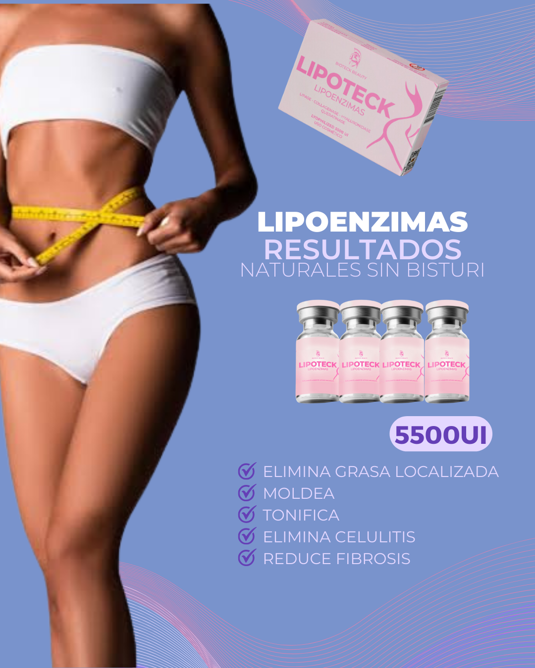 BIOTECKPHARMA| Lipo enzimas 5,500 UI  Elimina grasa, baja  y molde tu figura| Tratamiento de 4 Semanas | Lipo sin cirugía.