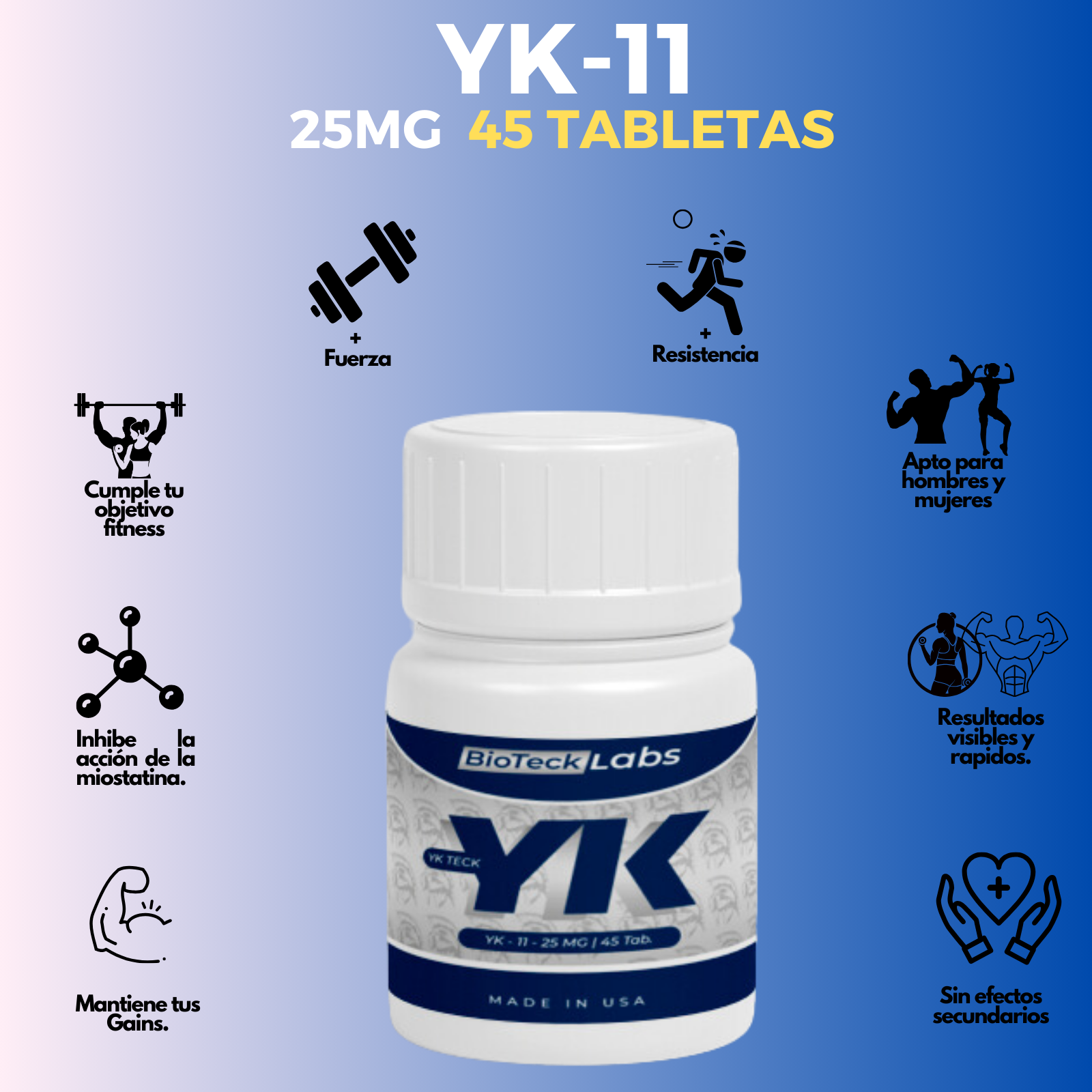 BIOTECKPHARMA| SARMS Yk-11 25 mg 45 tabletas, Peptidos para el entrenamiento.