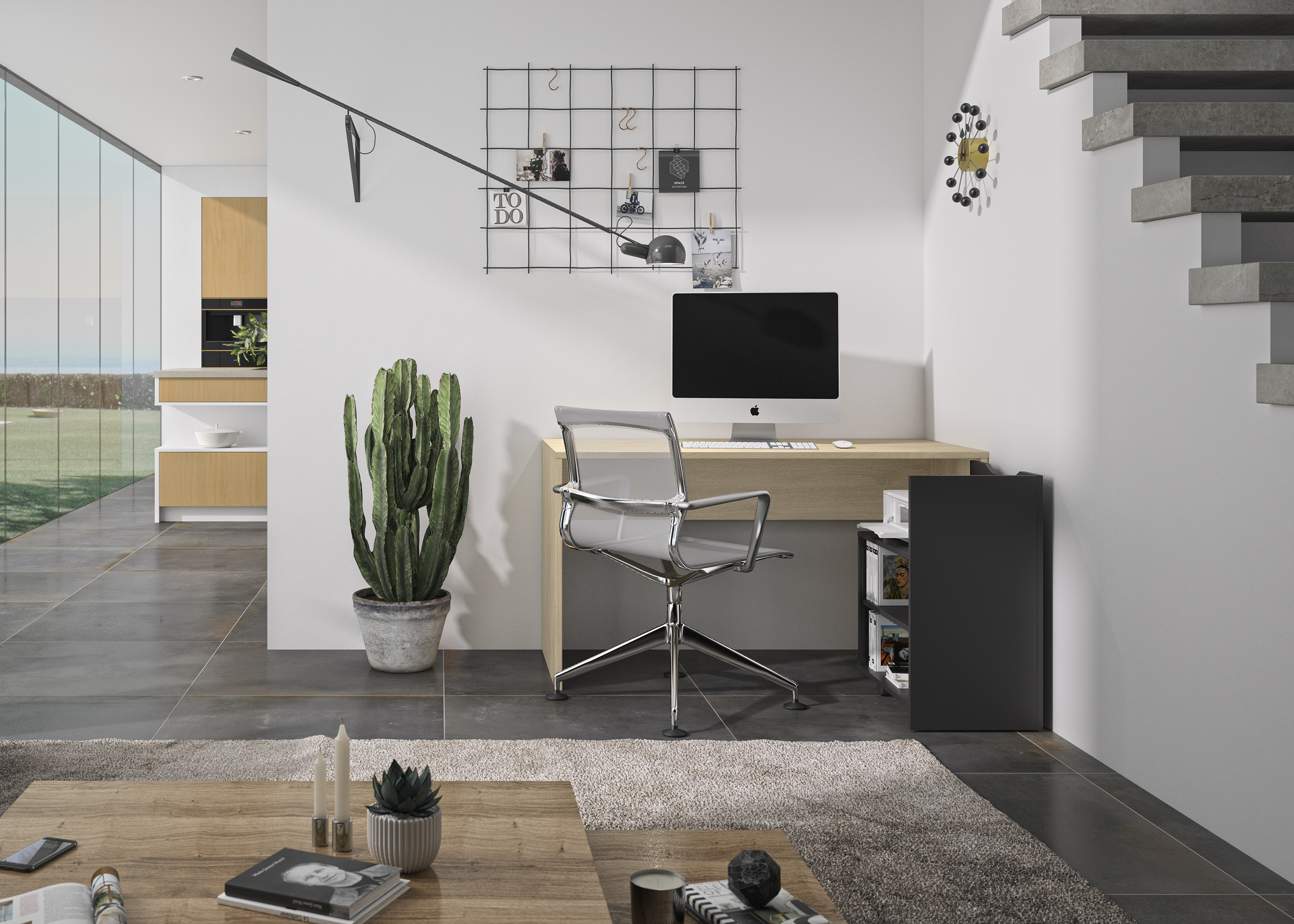 Escritorio Color Madera y Negro con Compartimento para Almacenaje Estructura de Madera Procesada