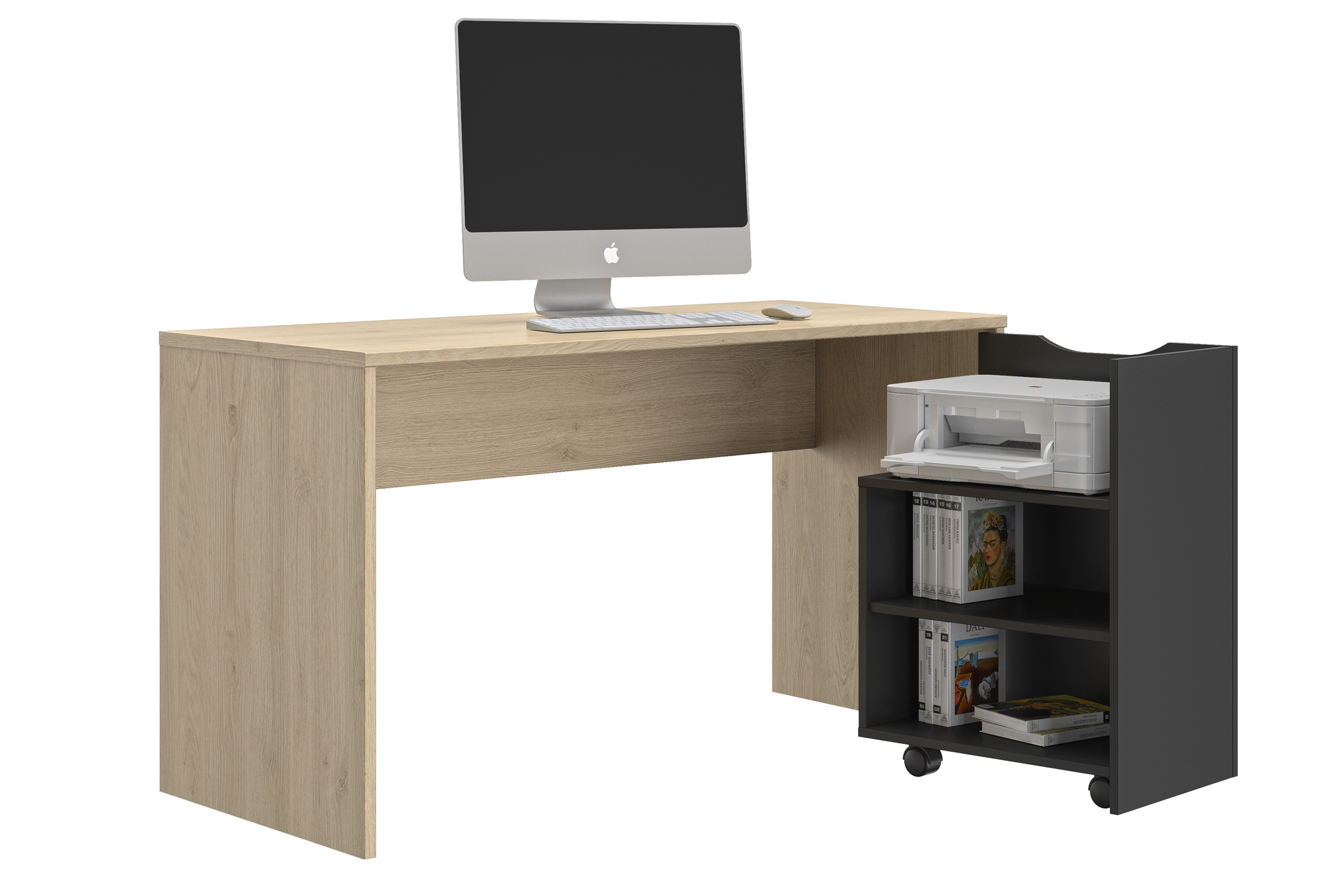 Escritorio Color Madera y Negro con Compartimento para Almacenaje Estructura de Madera Procesada