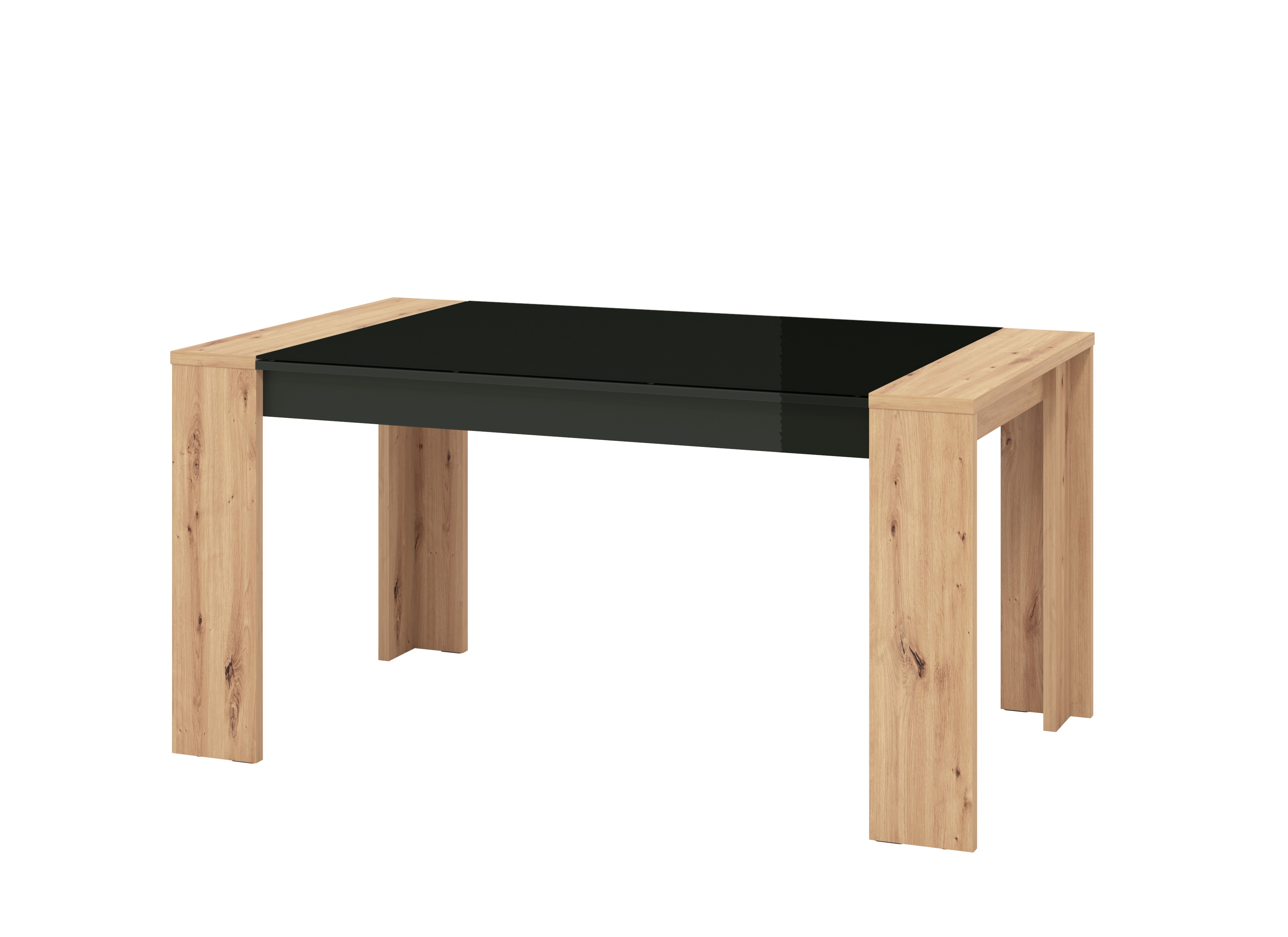Mesa para Comedor Bicolor (Negro Brillante y Madera) Estructura de Madera Industrial