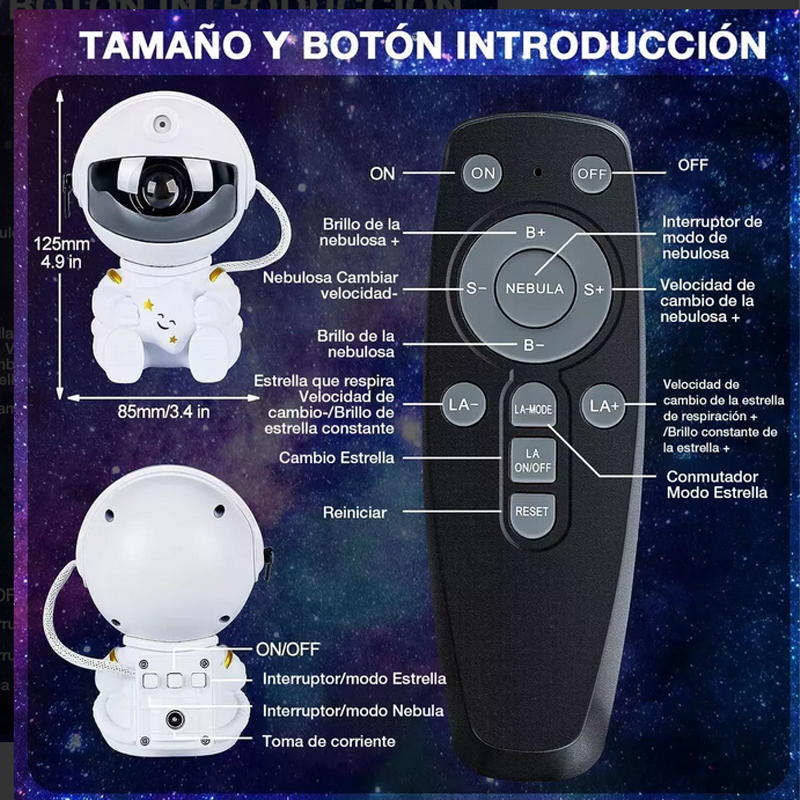 Lámpara Led Astronauta Proyector De Luz Galaxia Estrella