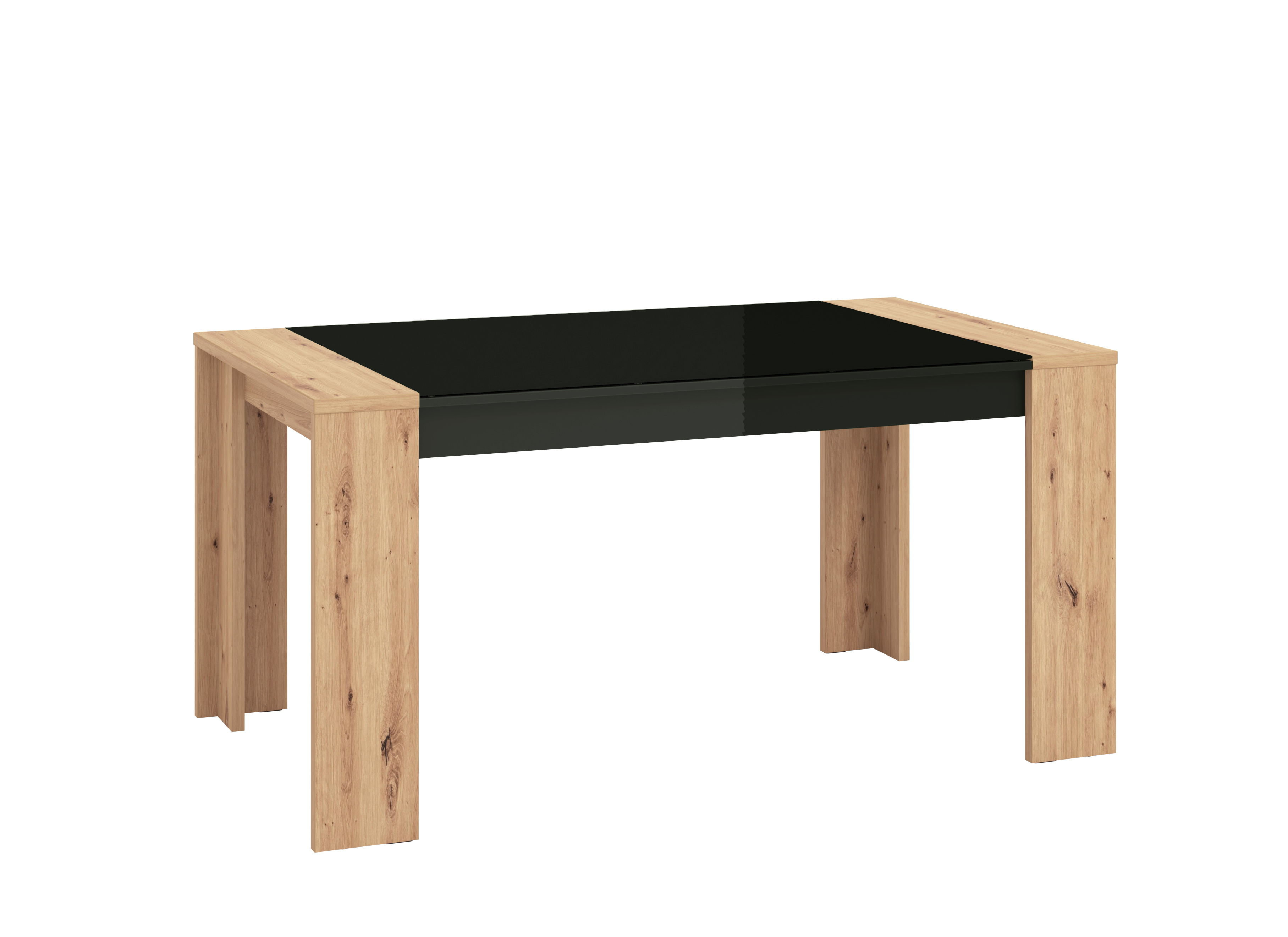 Mesa para Comedor Bicolor (Negro Brillante y Madera) Estructura de Madera Industrial