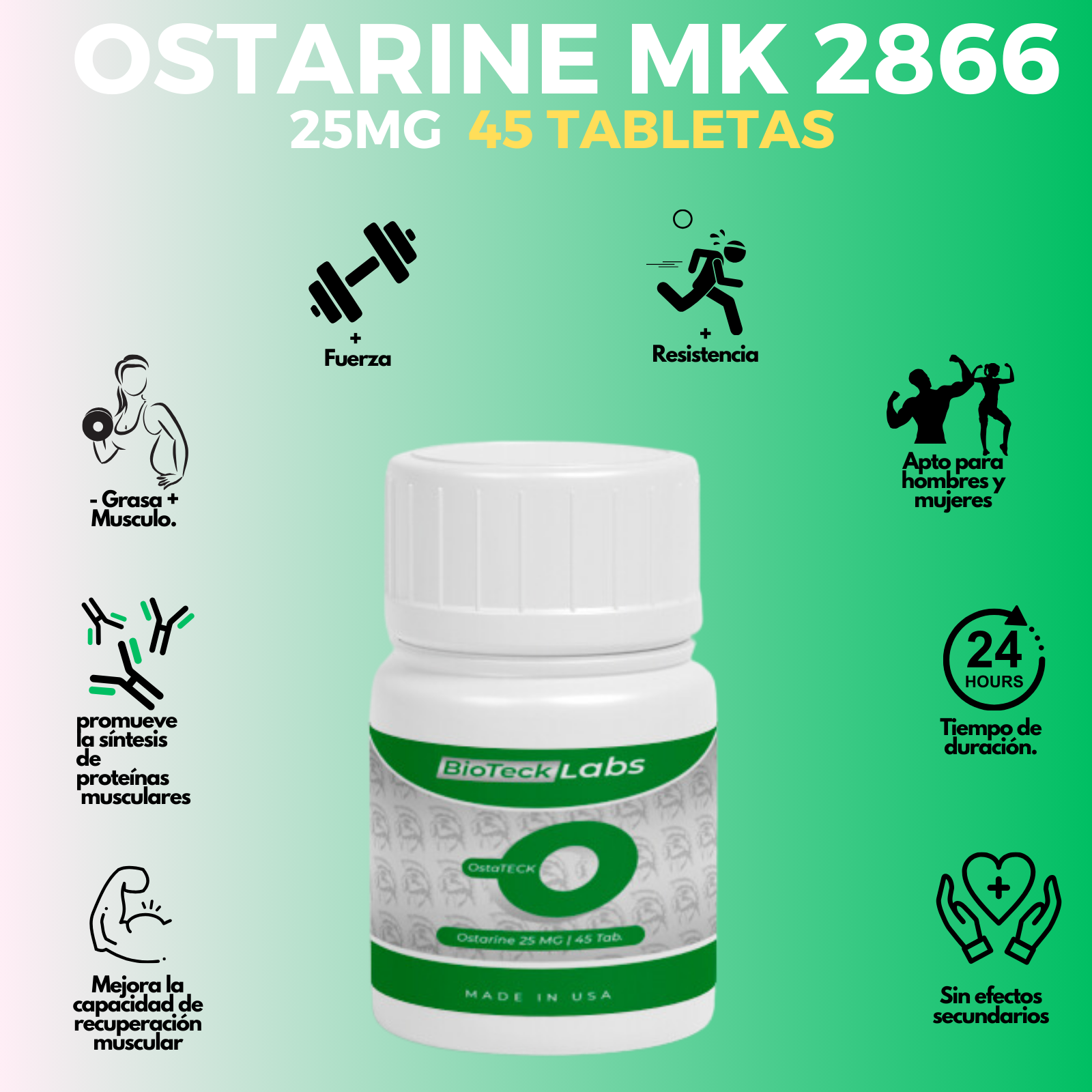BIOTECKPHARMA| SARMS Ostarine 25 mg 45 tabletas, Peptidos para el entrenamiento.