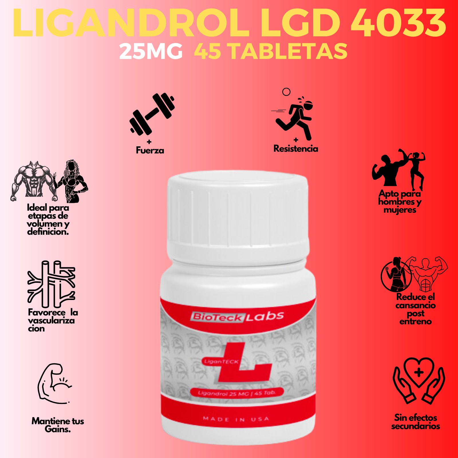 BIOTECKPHARMA| SARMS Ligandrol 25 mg 45 tabletas, Peptidos para el entrenamiento.