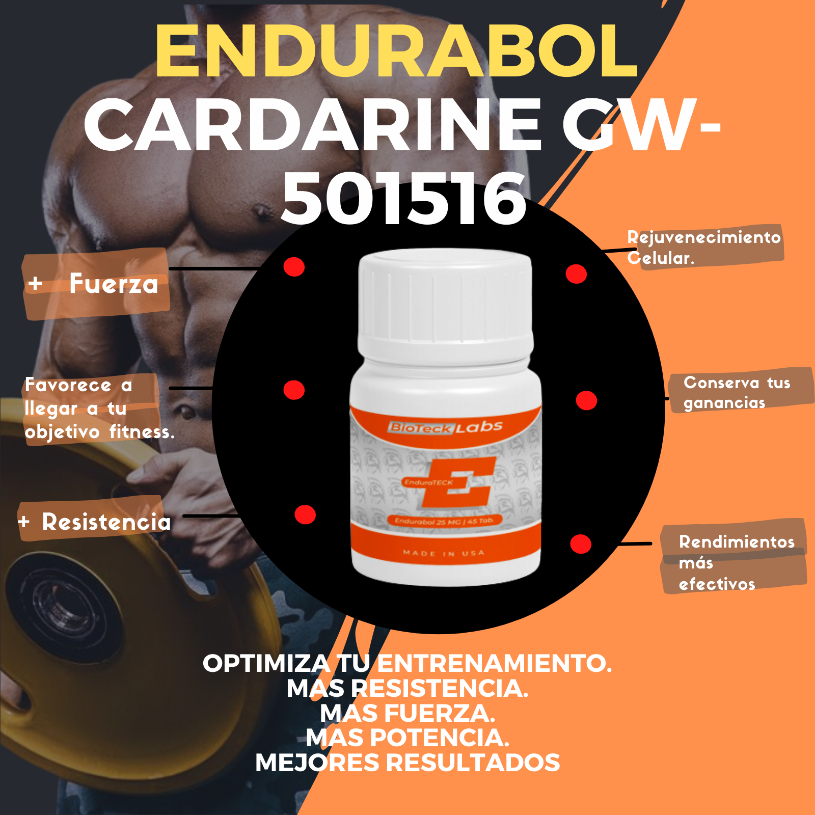 BIOTECKPHARMA| SARMS Endurabol Cardarine GW501516 25 mg 45 tabletas, Peptidos para el entrenamiento.