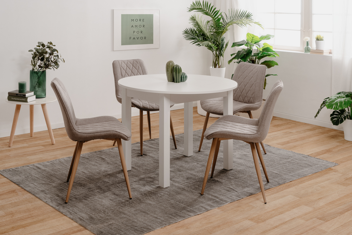 Mesa de Comedor Redonda Extensible Blanca Estructura de Madera Industrial