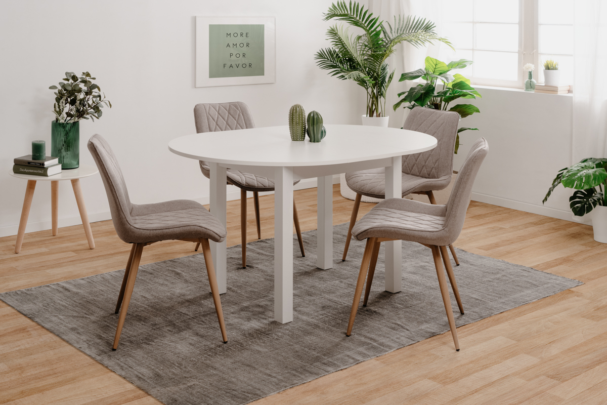Mesa de Comedor Redonda Extensible Blanca Estructura de Madera Industrial