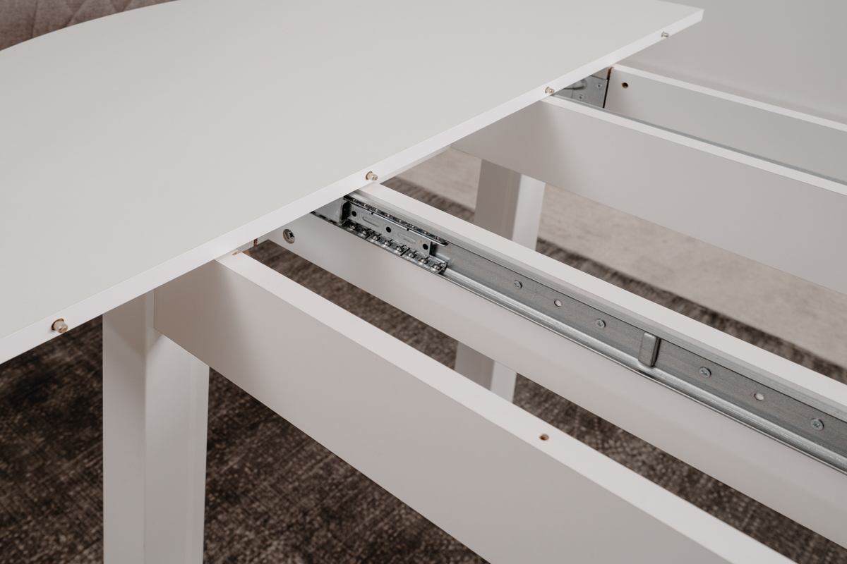 Mesa de Comedor Redonda Extensible Blanca Estructura de Madera Industrial