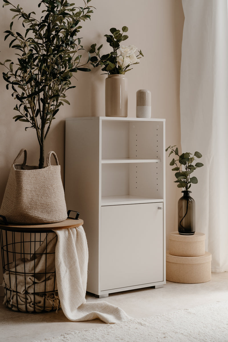 Aparador de Cocina Blanco con 1 Puerta y 1 Entrepaño Estructura de Madera Industrial