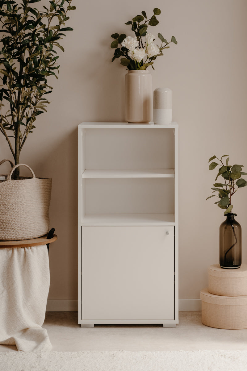Aparador de Cocina Blanco con 1 Puerta y 1 Entrepaño Estructura de Madera Industrial