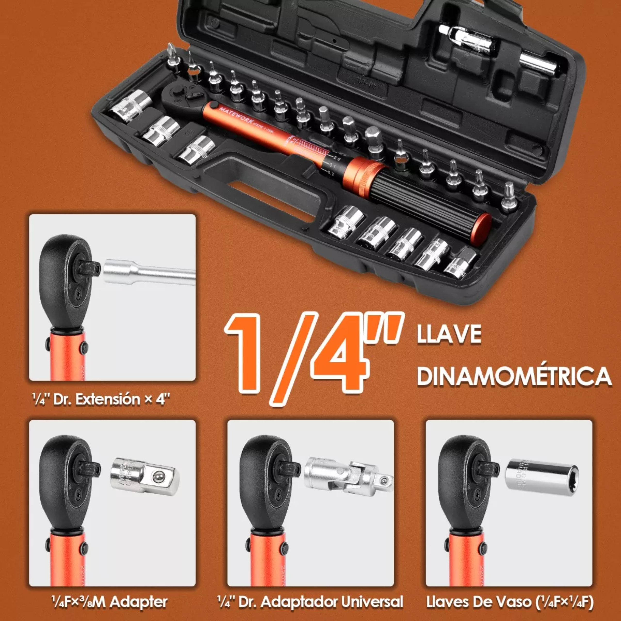 Llave Torquimetro Herramientas Para Motos 1/4 27 Piezas