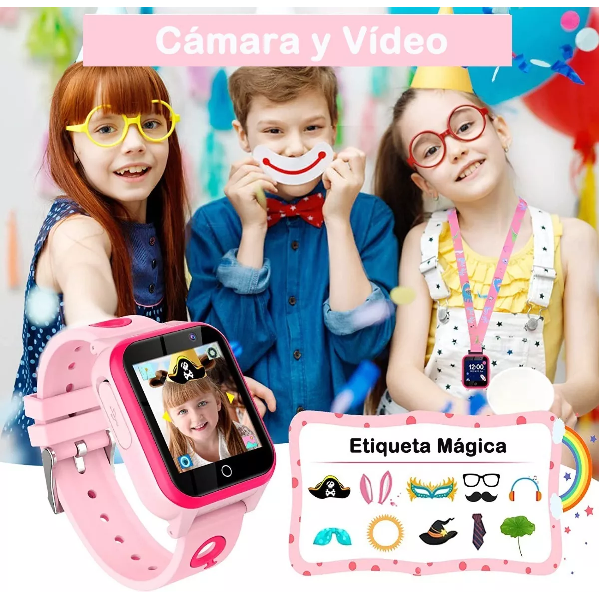 Reloj Inteligente Para Niños Con Música Y Cámara Y 18 Juegos Rosa