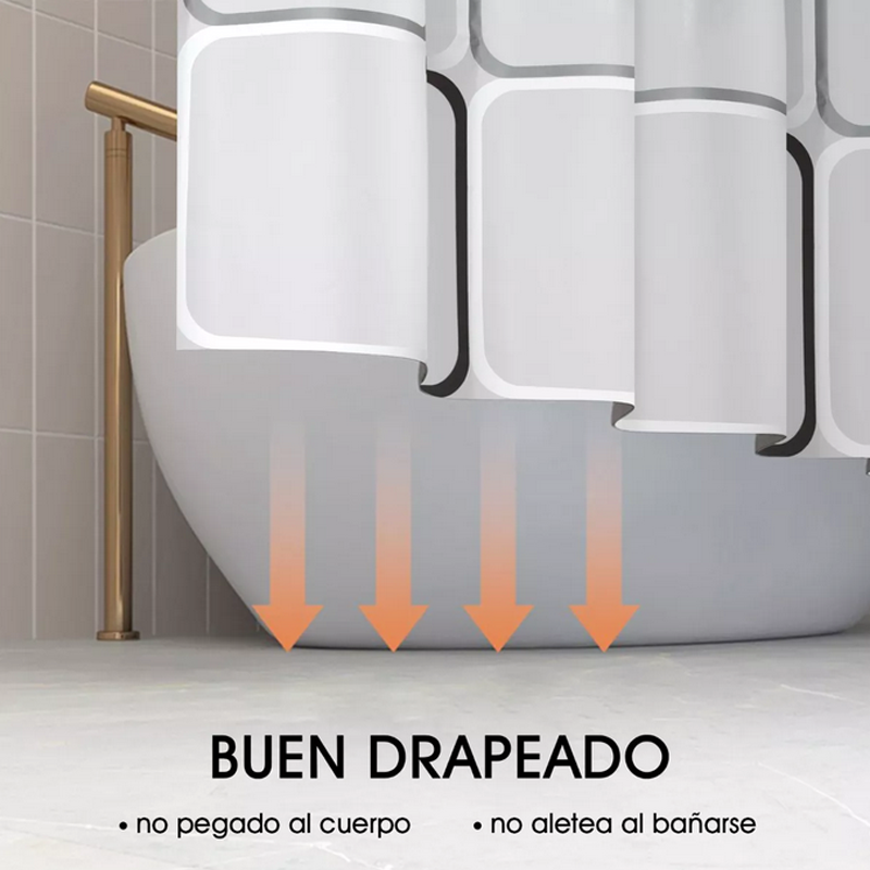 Cortina Baño Lavable Tela Impermeable Con Diseños+12 Ganchos
