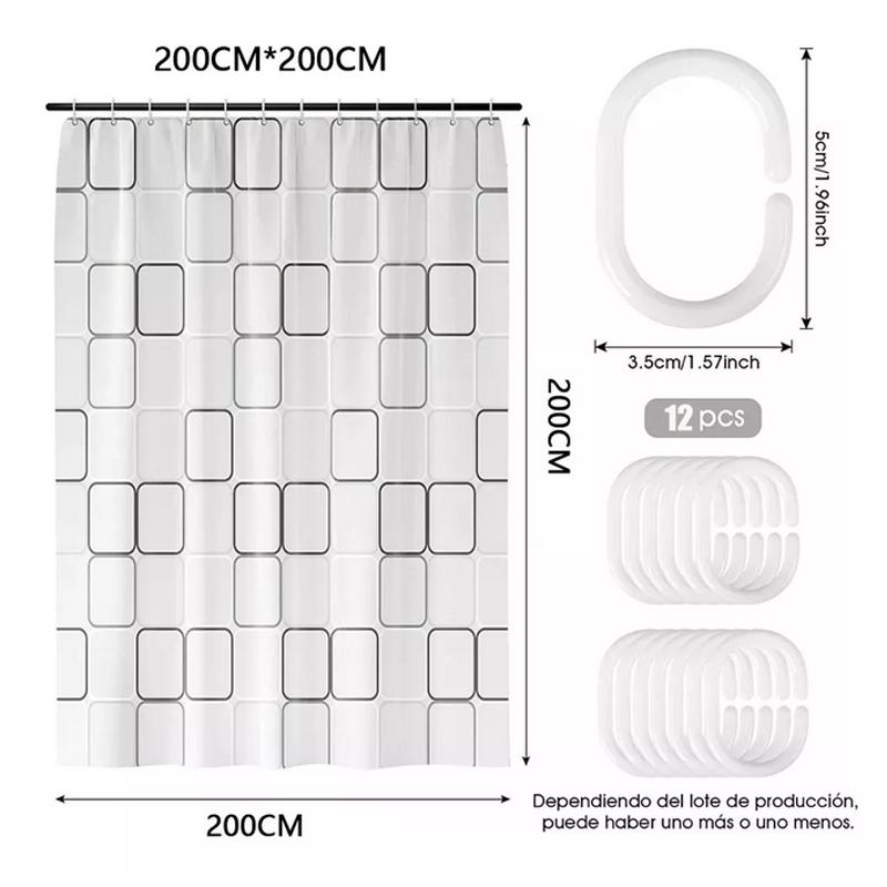 Cortina Baño Lavable Tela Impermeable Con Diseños+12 Ganchos