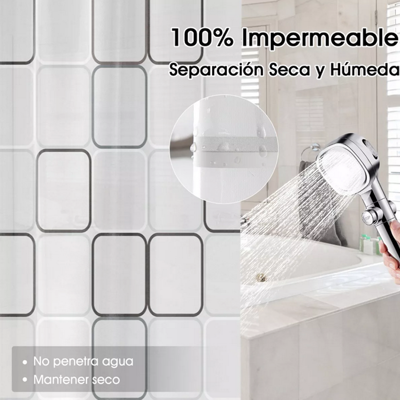 Cortina Baño Lavable Tela Impermeable Con Diseños+12 Ganchos