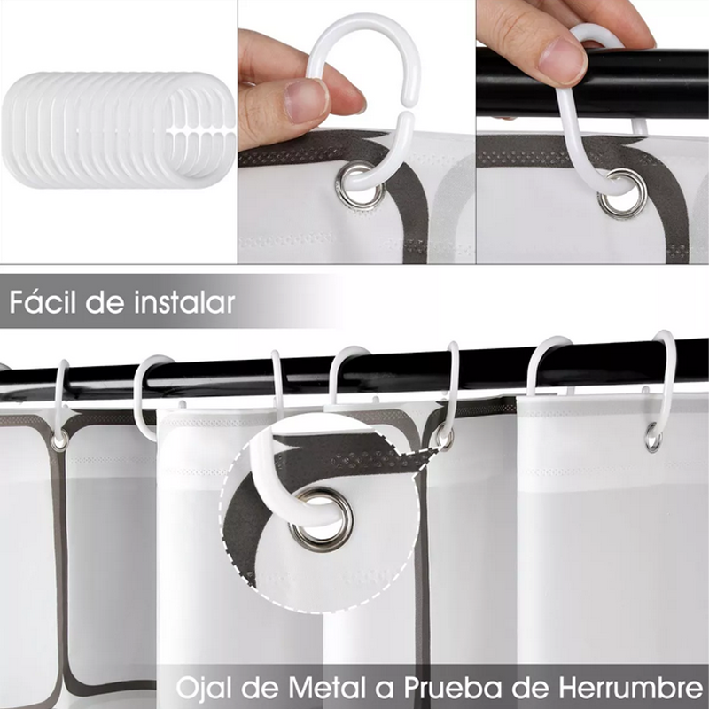 Cortina Baño Lavable Tela Impermeable Con Diseños+12 Ganchos