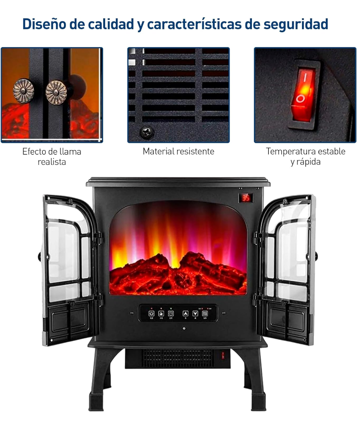 Chimenea electrica con mueble elegante portátil efecto de llama real 