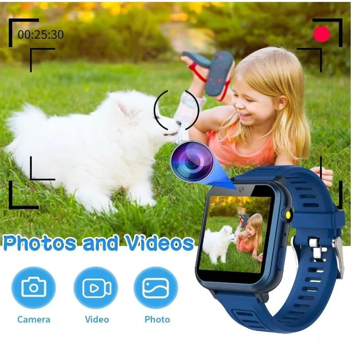 Reloj Inteligente Para Niños, 24 Juegos, Podómetro, Cámara, Azul